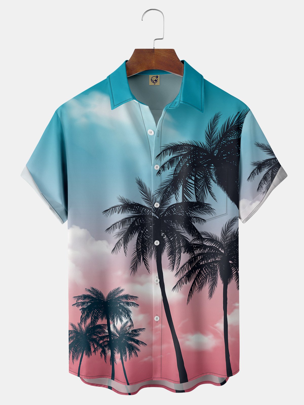 Coconut Tree Chest Pocket Short Sleeve Hawaiian Shirt