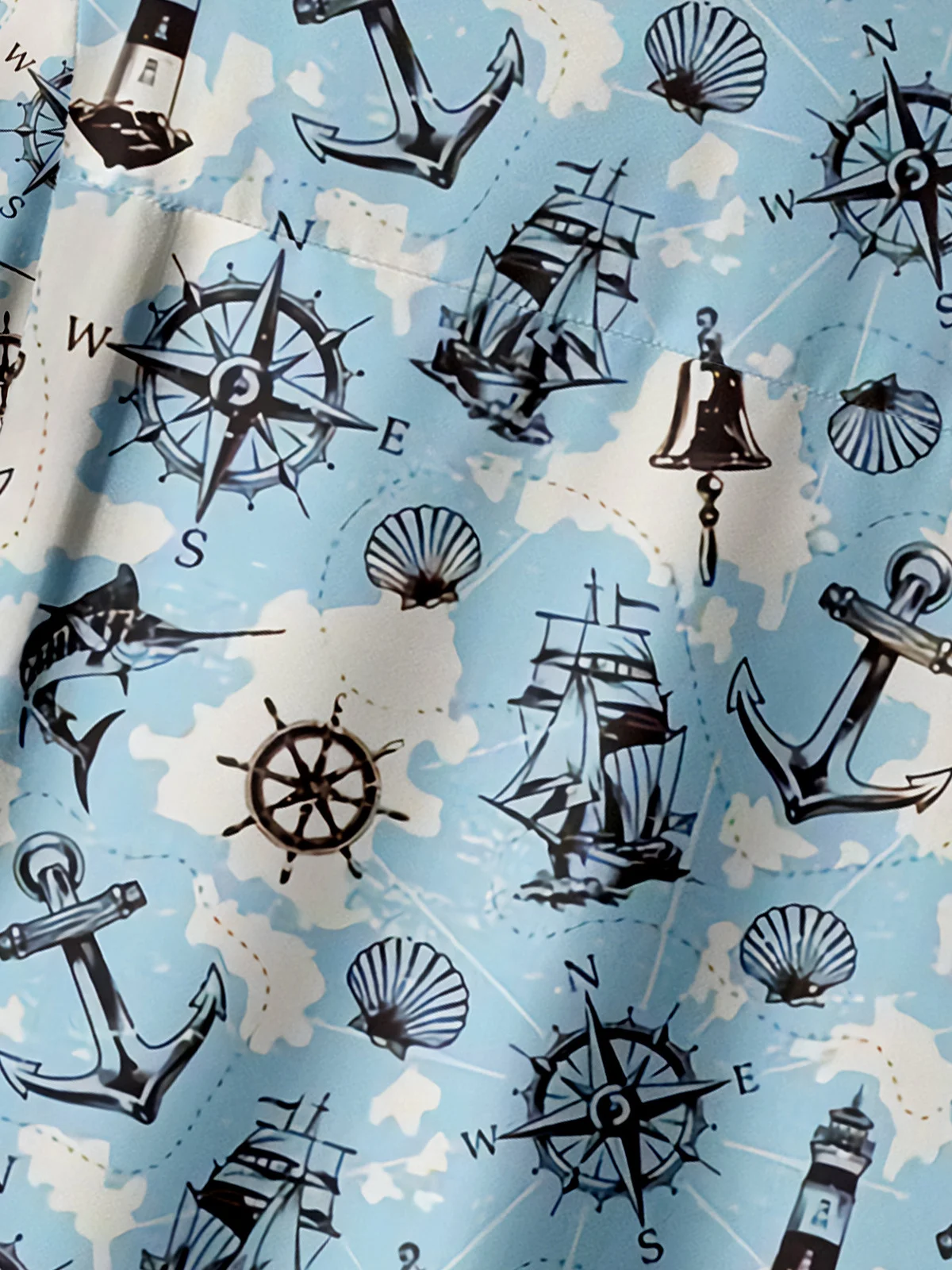 Nautical Marine Life Chest Pocket Short Sleeve Hawaiian Shirt