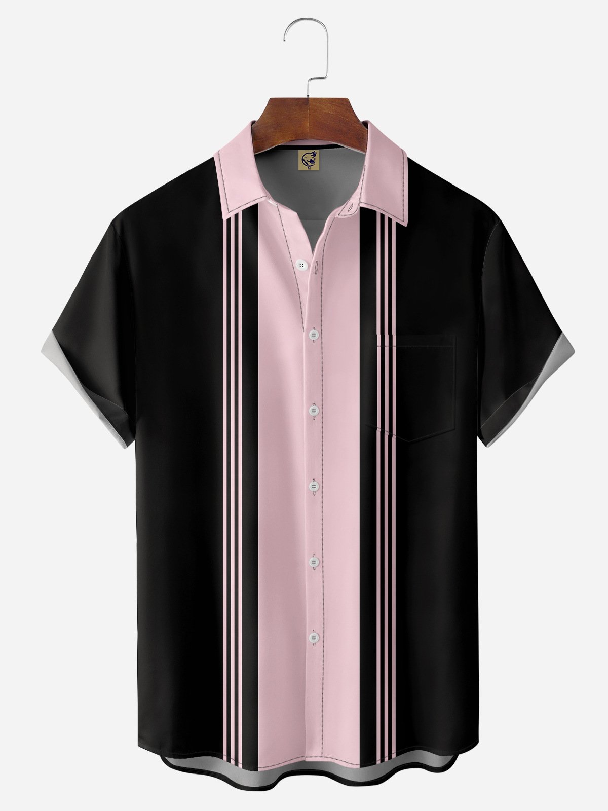 Hardaddy Geometric Lines Chest Pocket Short Sleeve Bowling Shirt