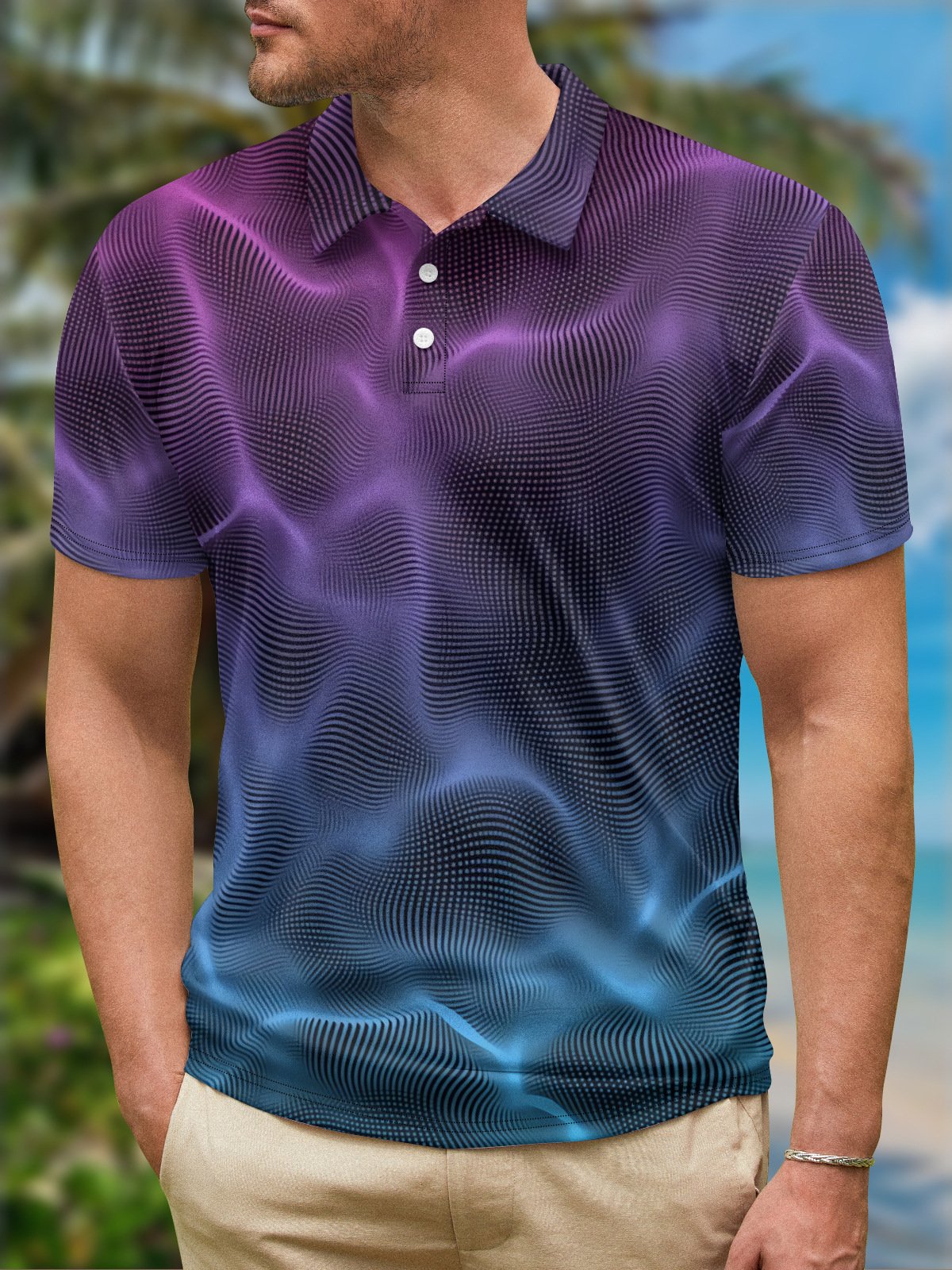 Hardaddy Gradient 3D Abstract Polka Dot Short Sleeve Polo Shirt
