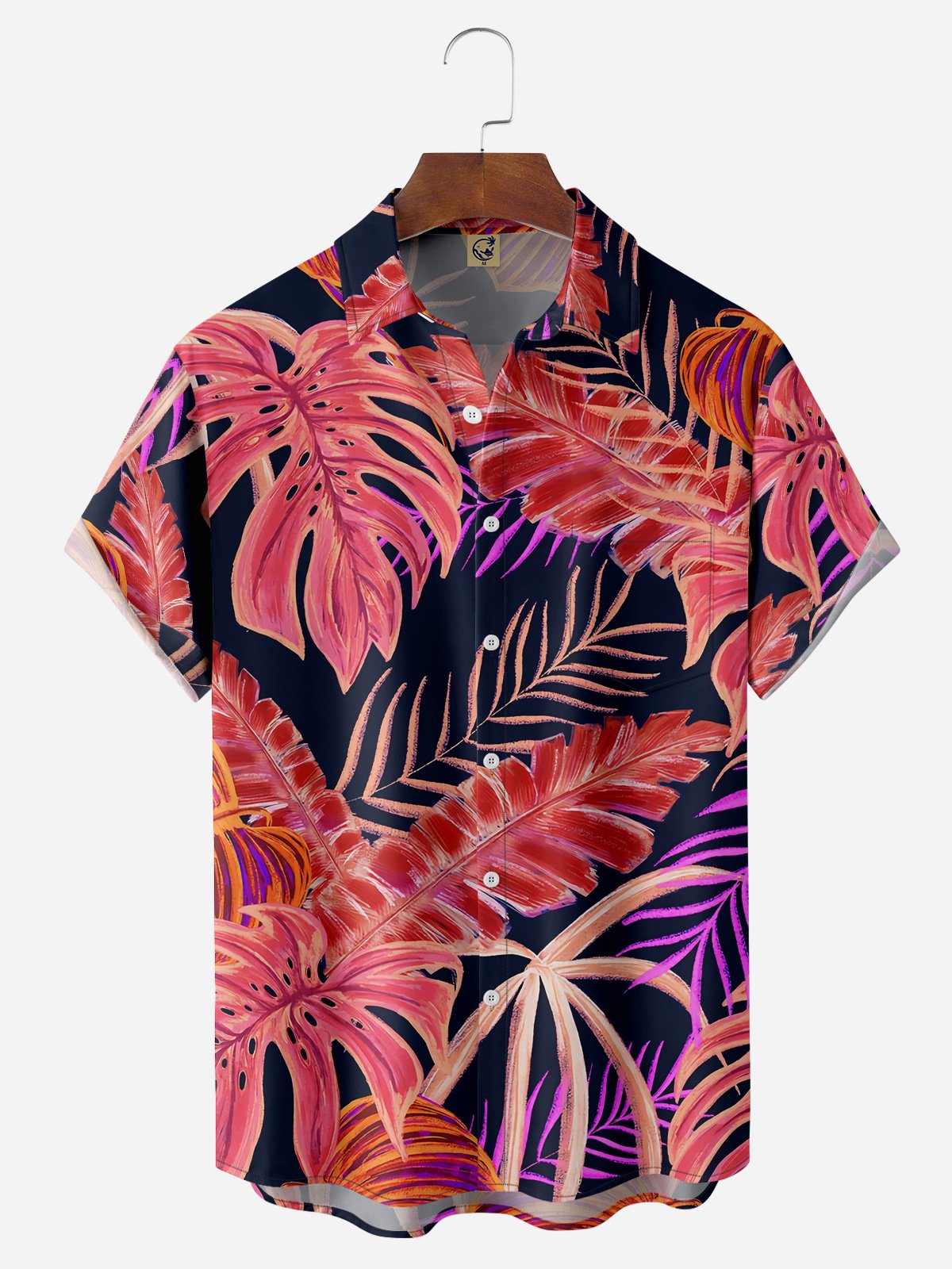 Tropical Plants Chest Pocket Short Sleeve Hawaiian Shirt