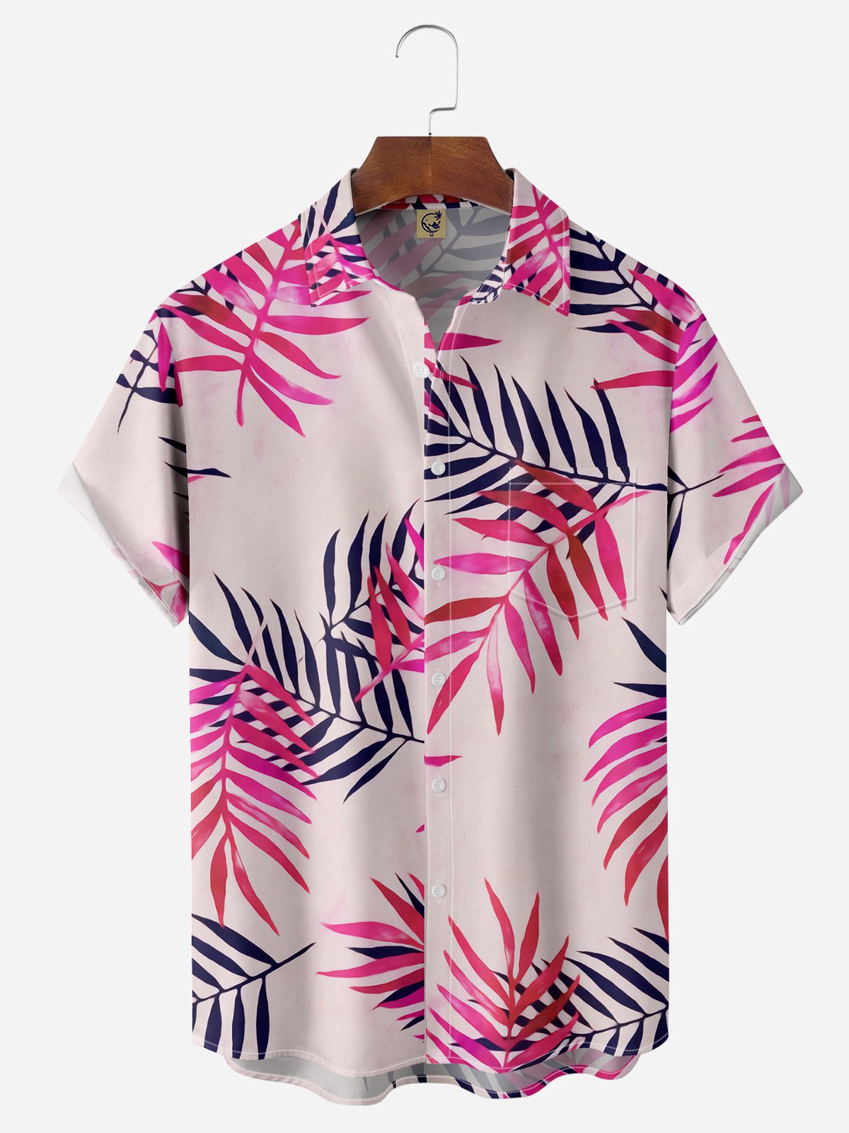 Palm Leaf Chest Pocket Short Sleeve Hawaiian Shirt