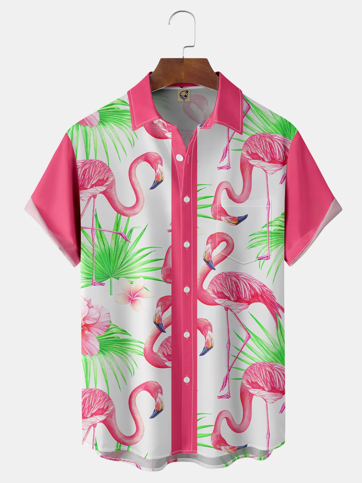 Flamingo Chest Pocket Short Sleeve Hawaiian Shirt