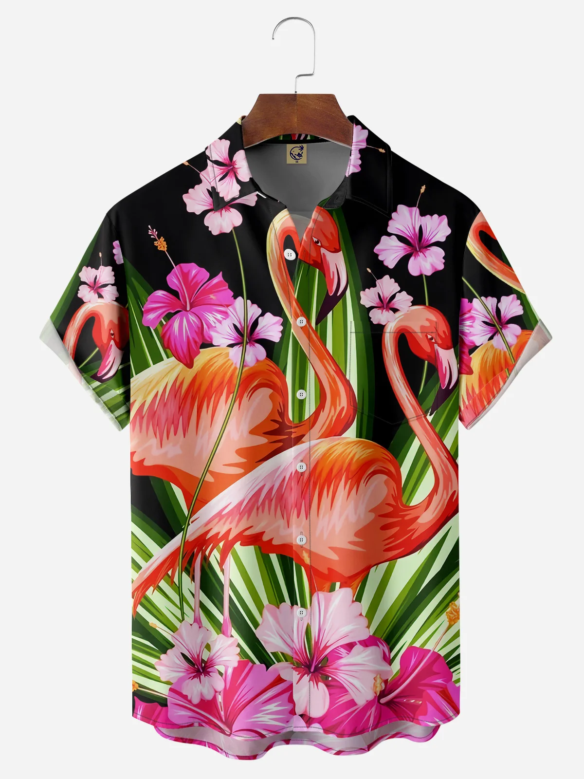 Flamingo Chest Pocket Short Sleeve Hawaiian Shirt