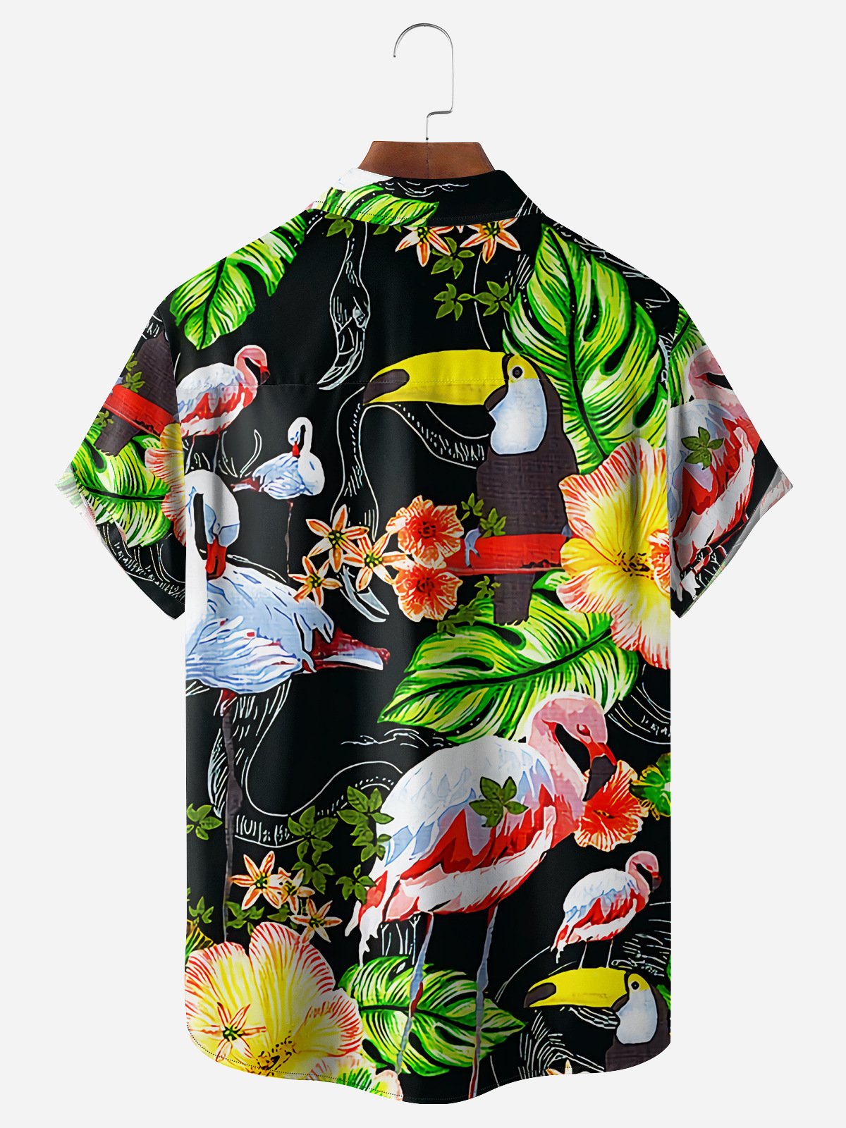 Flamingo Chest Pocket Short Sleeve Hawaiian Shirt
