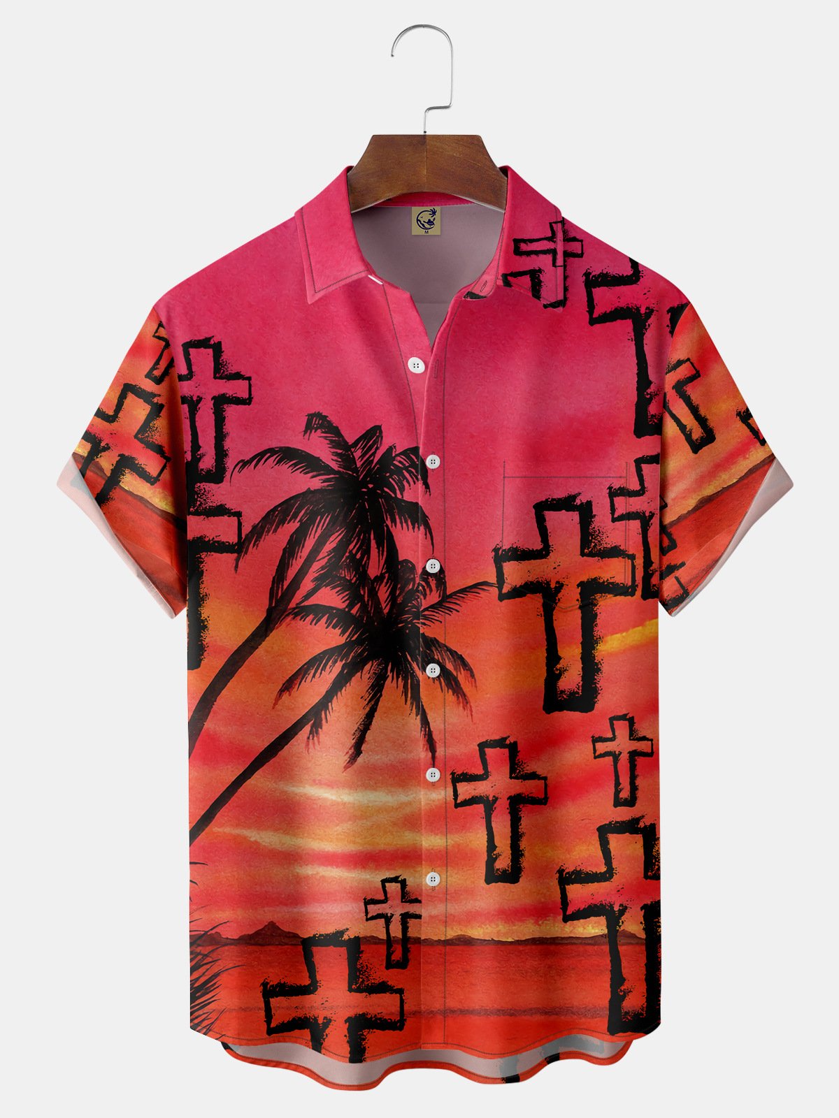 Coconut Tree Chest Pocket Short Sleeve Hawaiian Shirt