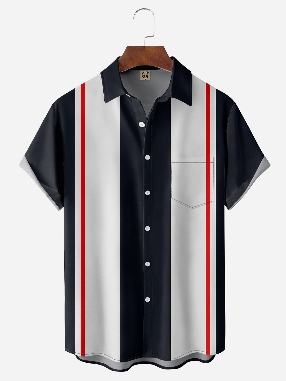 Color Block Chest Pocket Short Sleeve Bowling Shirt