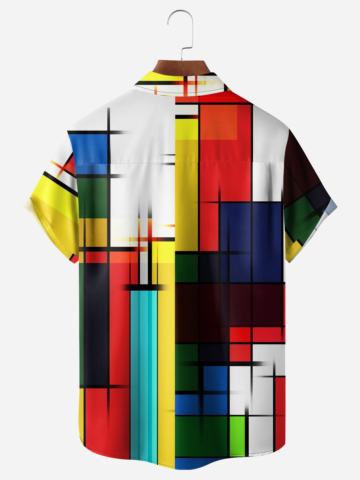 Geometric Color Block Chest Pocket Short Sleeve Casual Shirt