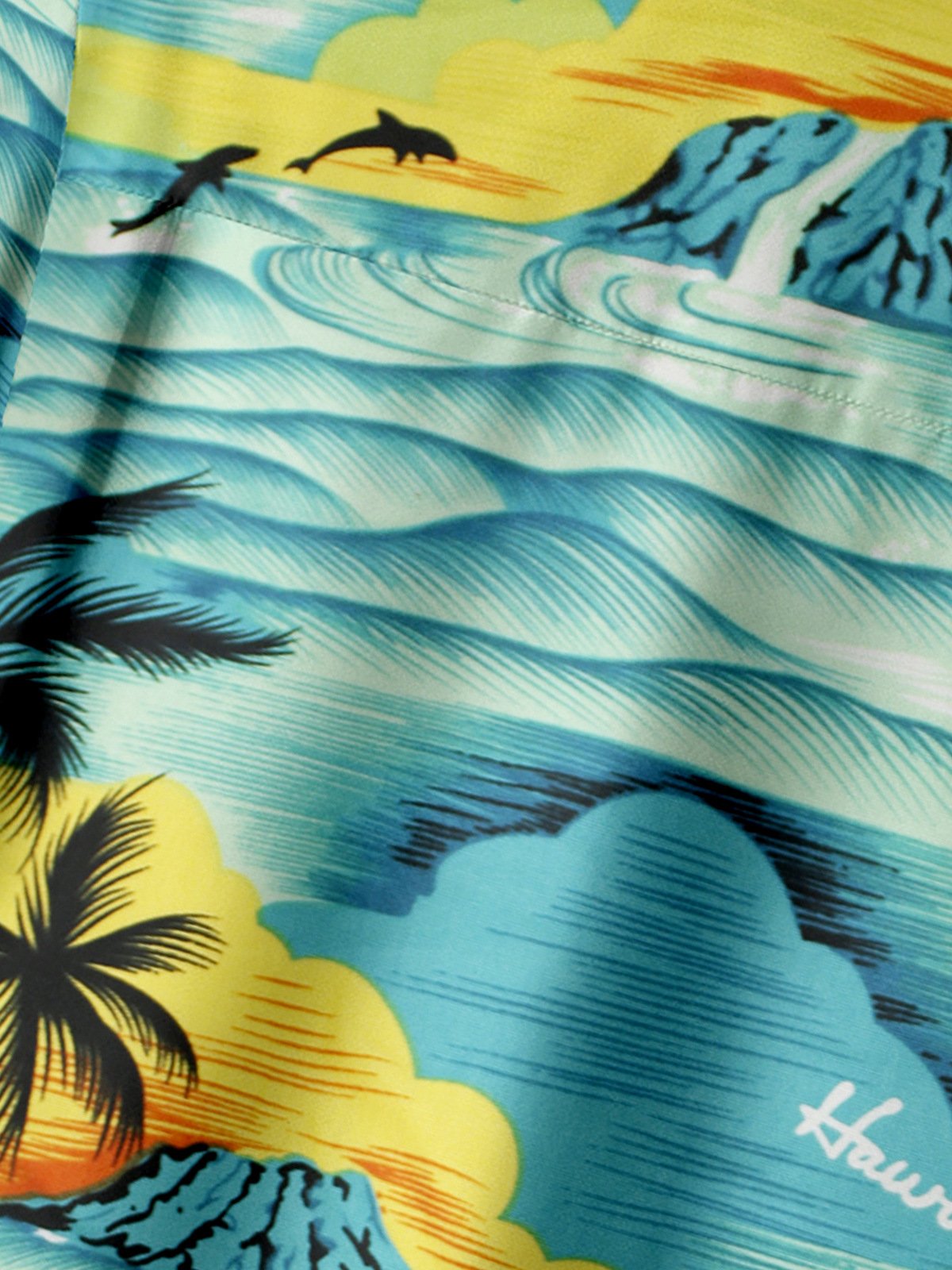 Sea Wave Chest Pocket Short Sleeve Hawaiian Shirt