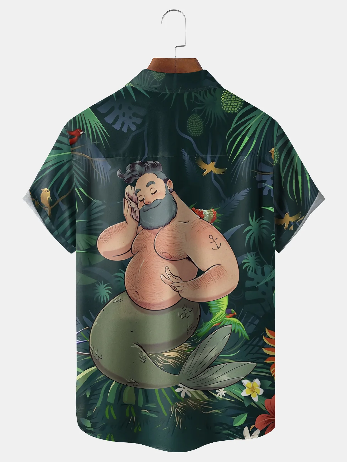 Hardaddy Mermaid Floral Chest Pocket Short Sleeve Hawaiian Shirt