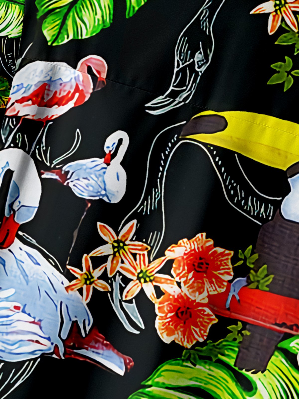 Flamingo Chest Pocket Short Sleeve Hawaiian Shirt