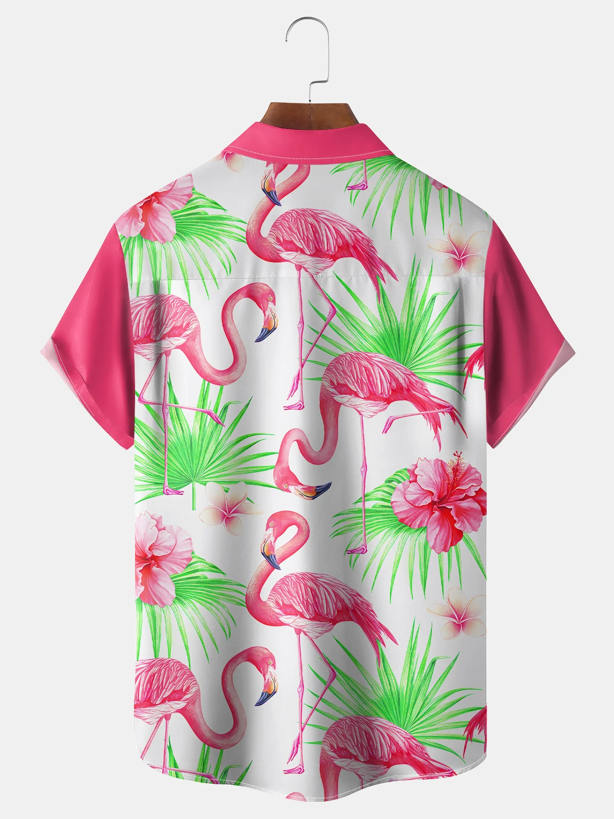 Flamingo Chest Pocket Short Sleeve Hawaiian Shirt