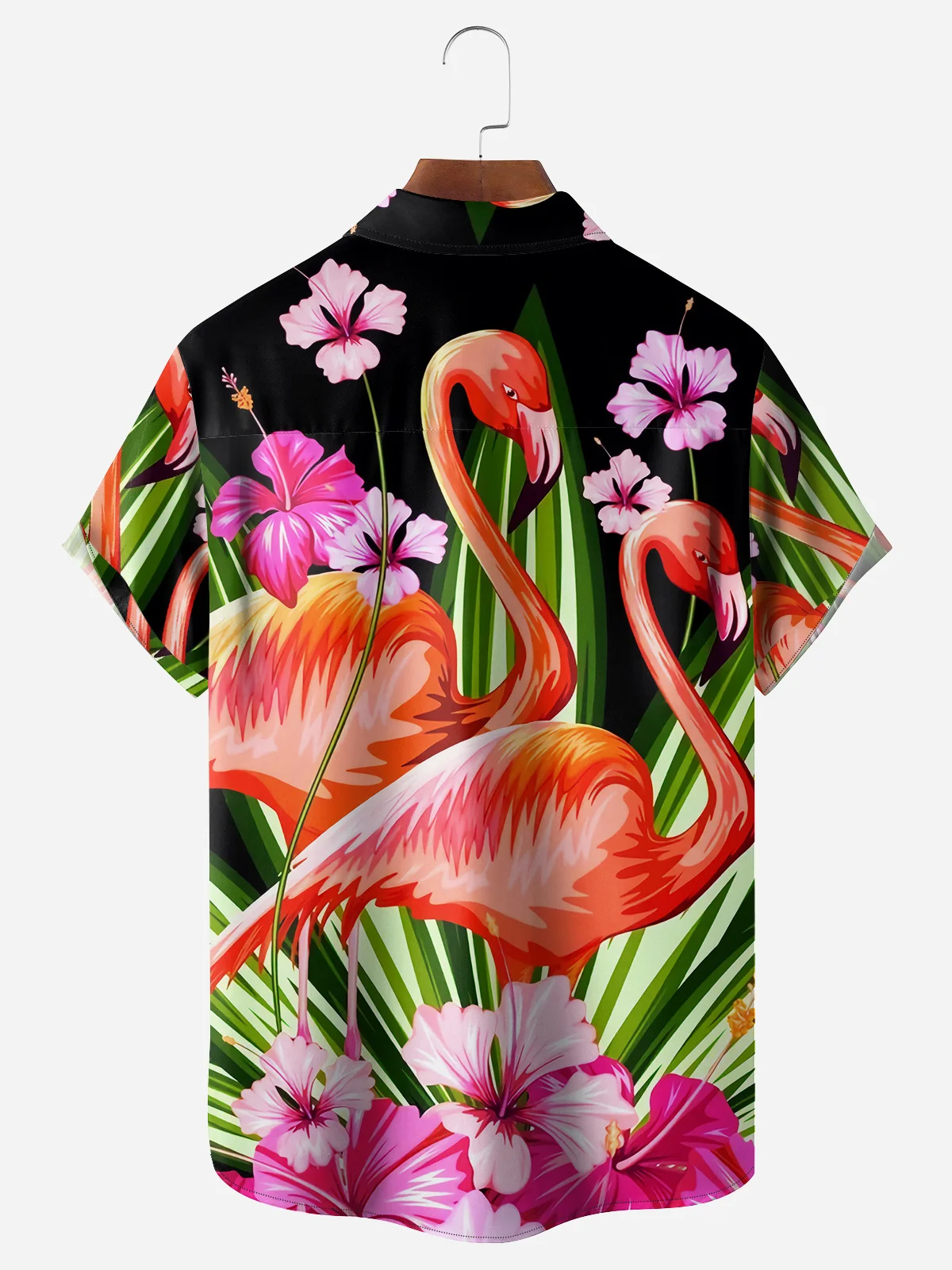 Flamingo Chest Pocket Short Sleeve Hawaiian Shirt