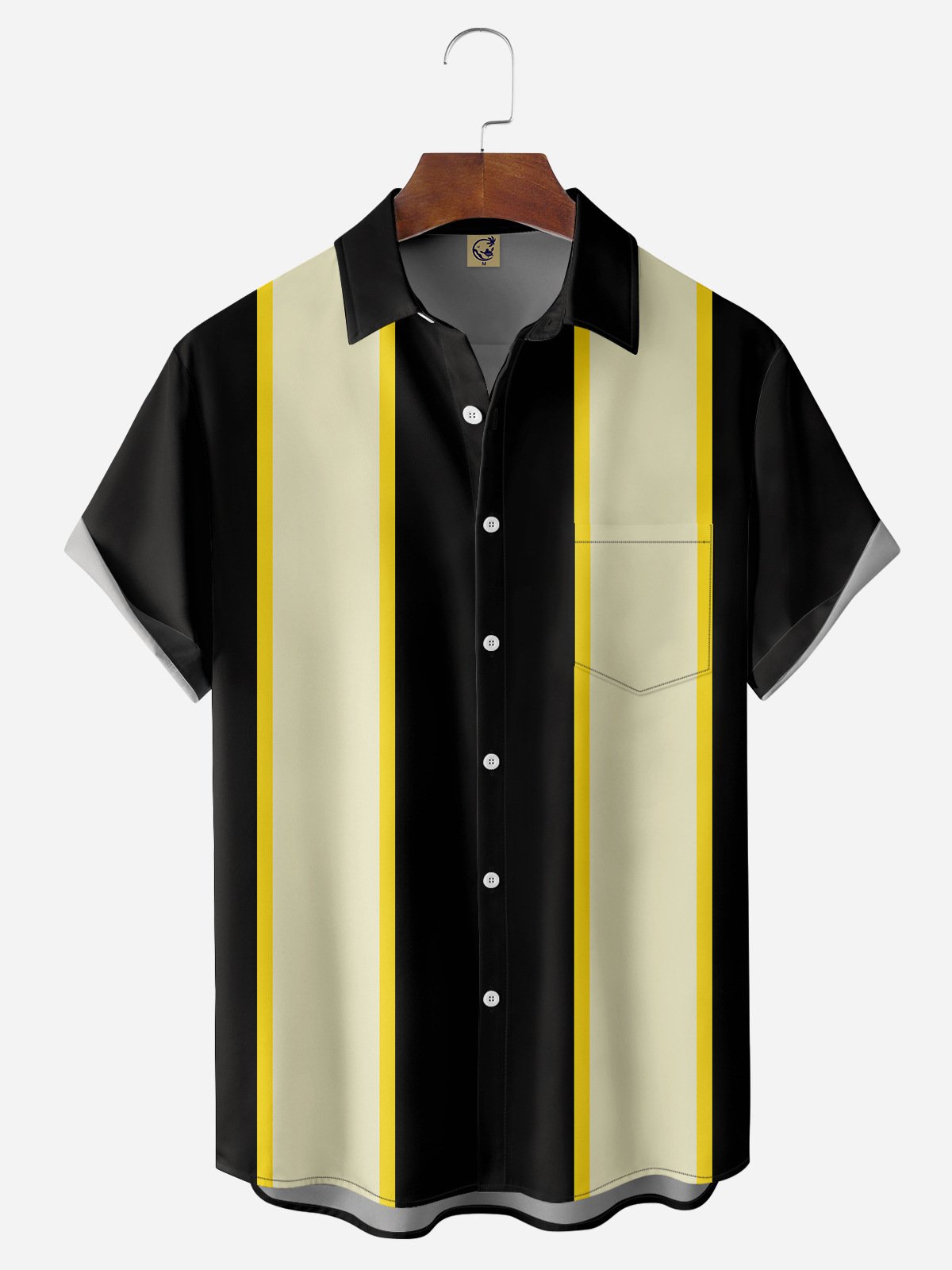 Geometric Stripe Chest Pocket Short Sleeve Bowling Shirt