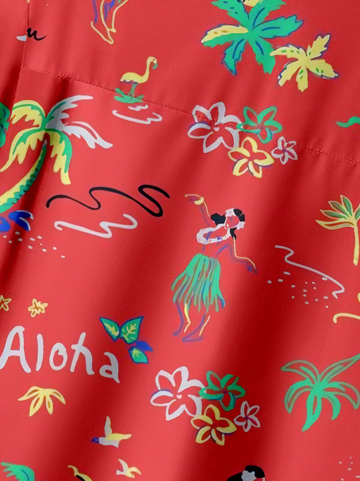 Hula Girl Chest Pocket Short Sleeve Hawaiian Shirt