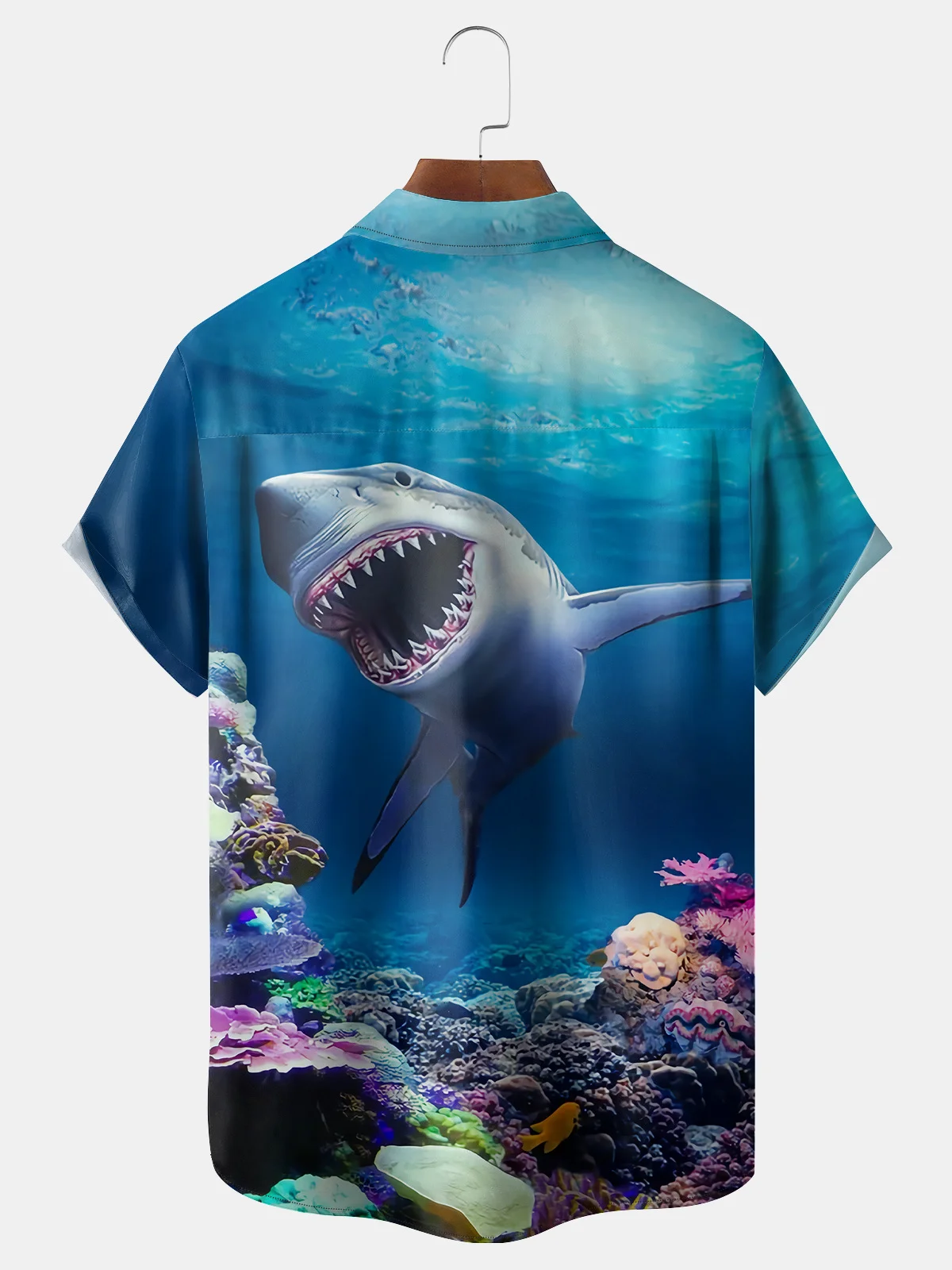 Marine Life Shark Chest Pocket Short Sleeve Hawaiian Shirt