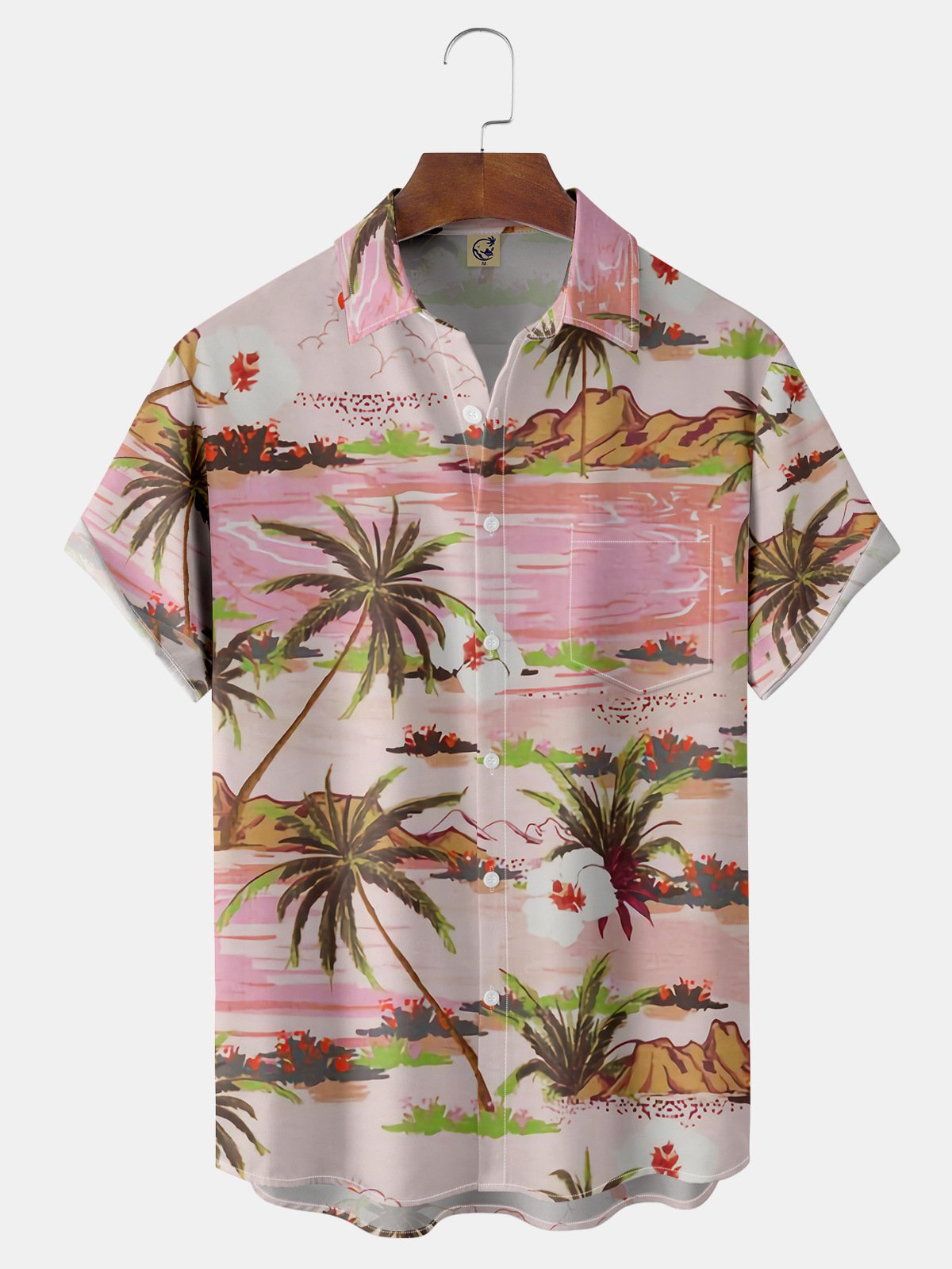 Coconut Tree Chest Pocket Short Sleeve Hawaiian Shirt