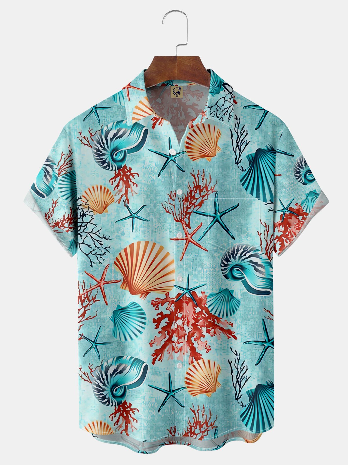 Marine Life Chest Pocket Short Sleeve Hawaiian Shirt