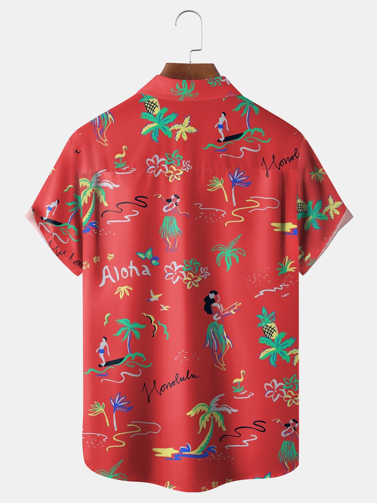 Hula Girl Chest Pocket Short Sleeve Hawaiian Shirt