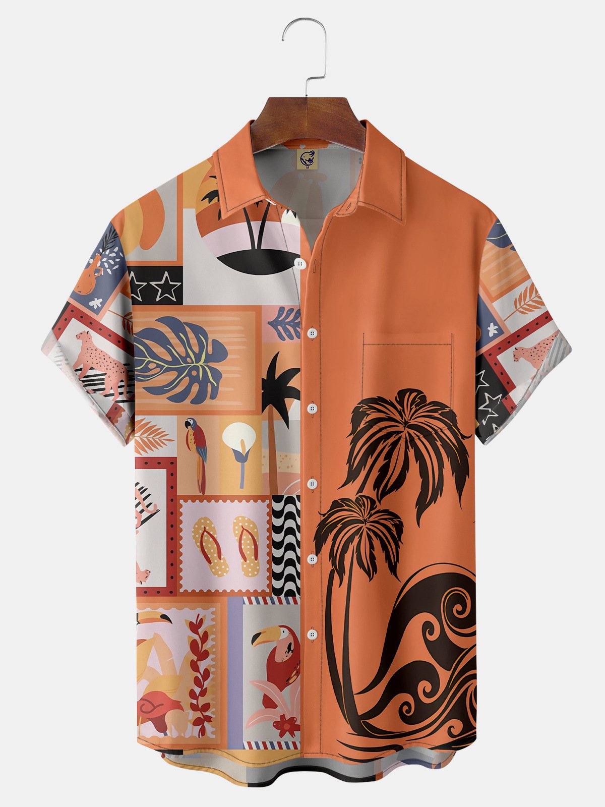 Palm Tree Chest Pocket Short Sleeve Hawaiian Shirt