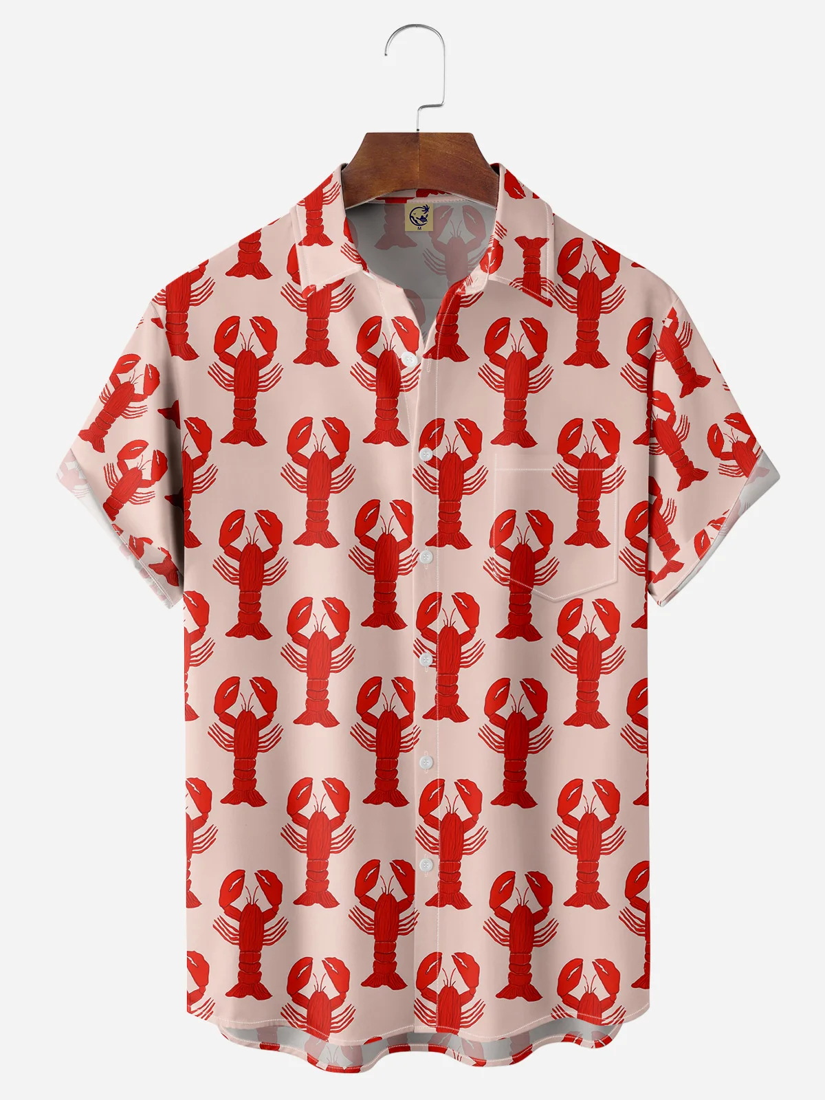 Marine Life Lobster Chest Pocket Short Sleeve Hawaiian Shirt