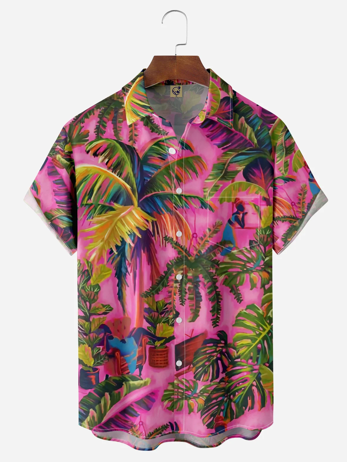 Coconut Tree Chest Pocket Short Sleeve Hawaiian Shirt