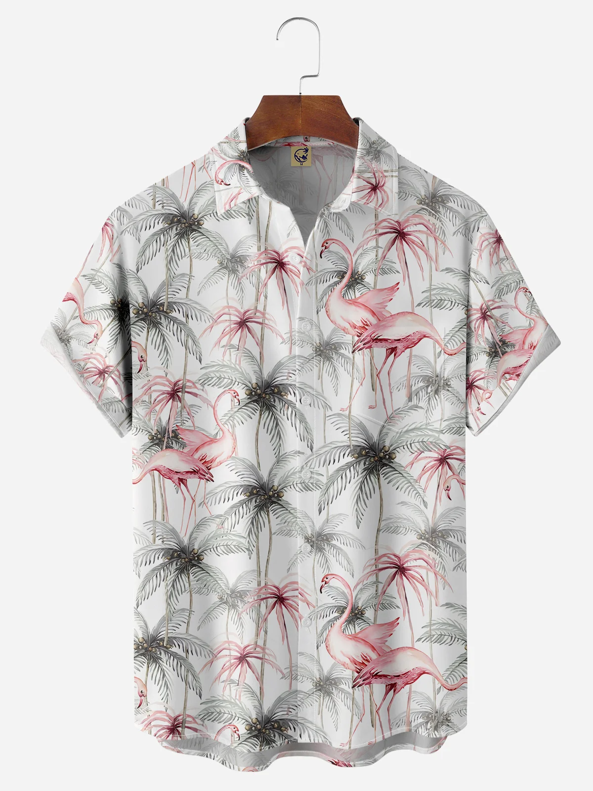 Flamingo Chest Pocket Short Sleeve Hawaiian Shirt