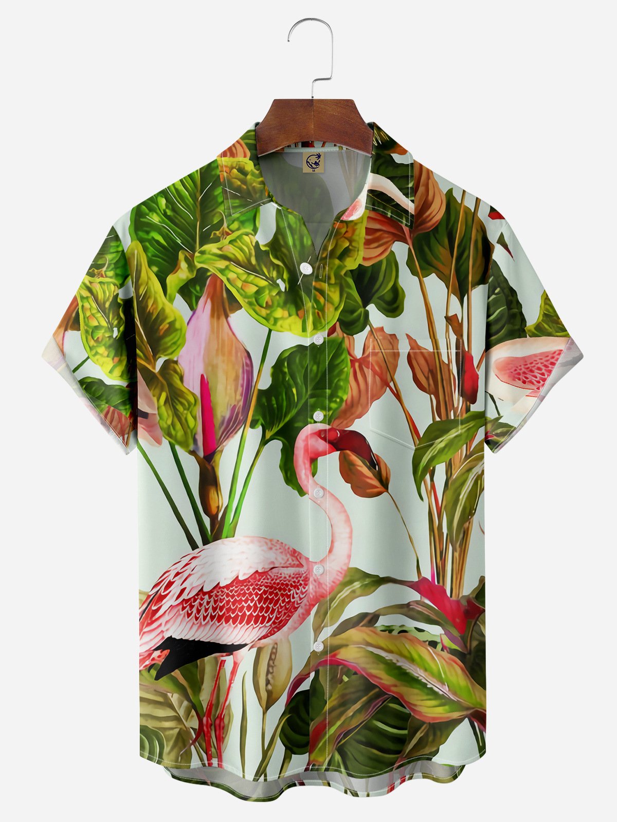 Flamingo Chest Pocket Short Sleeve Hawaiian Shirt