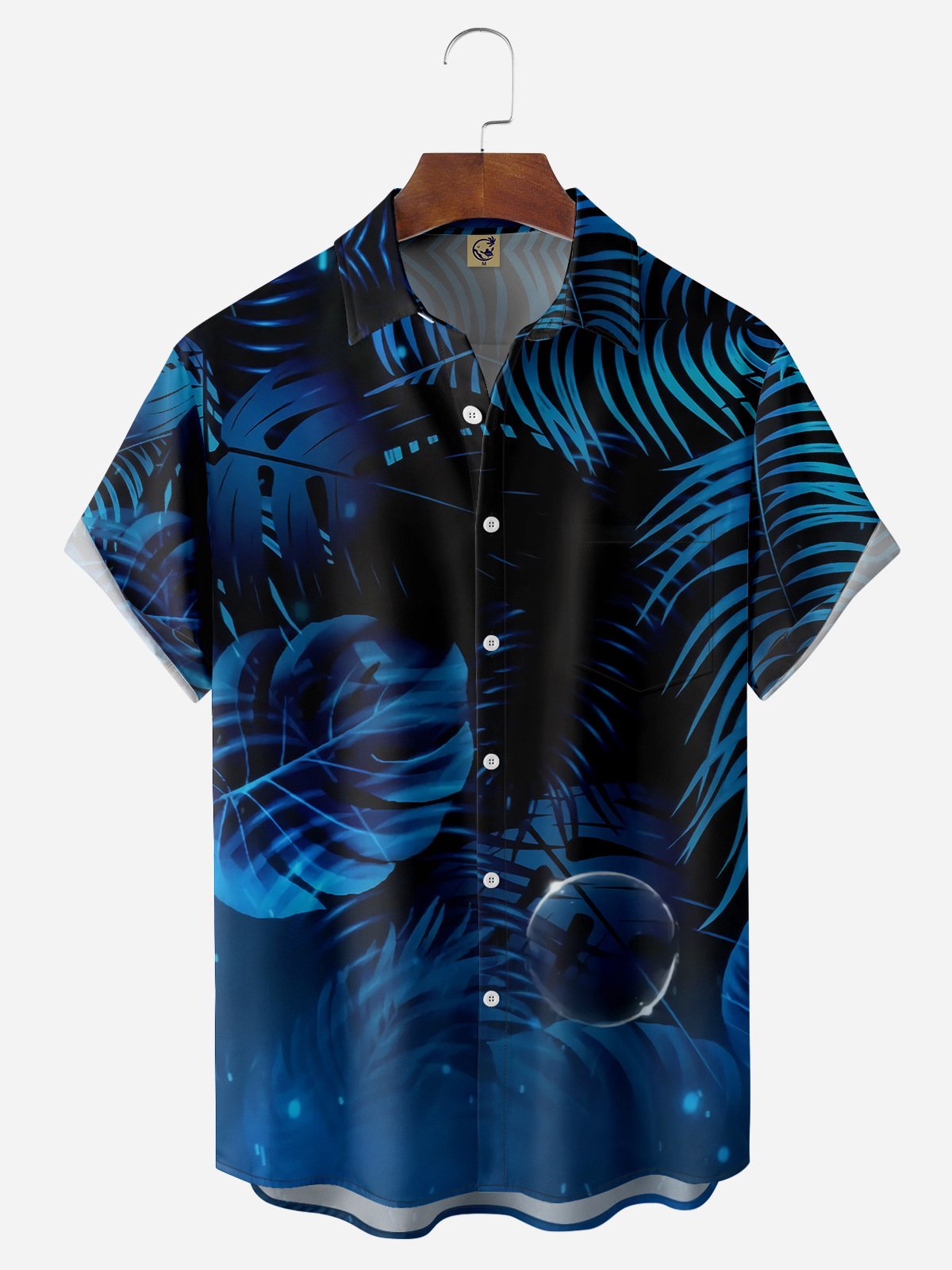 Palm Leaf Chest Pocket Short Sleeve Hawaiian Shirt