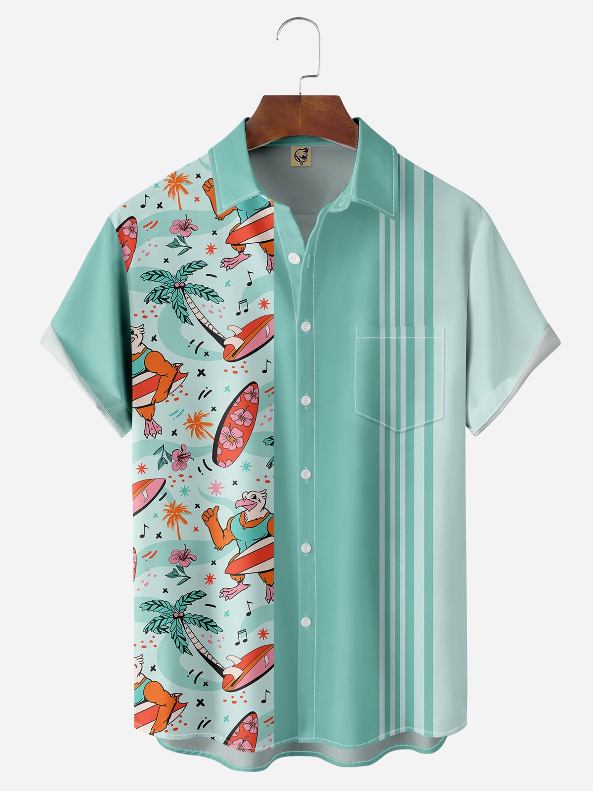 Surfing Eagle Chest Pocket Short sleeve Bowling Shirt