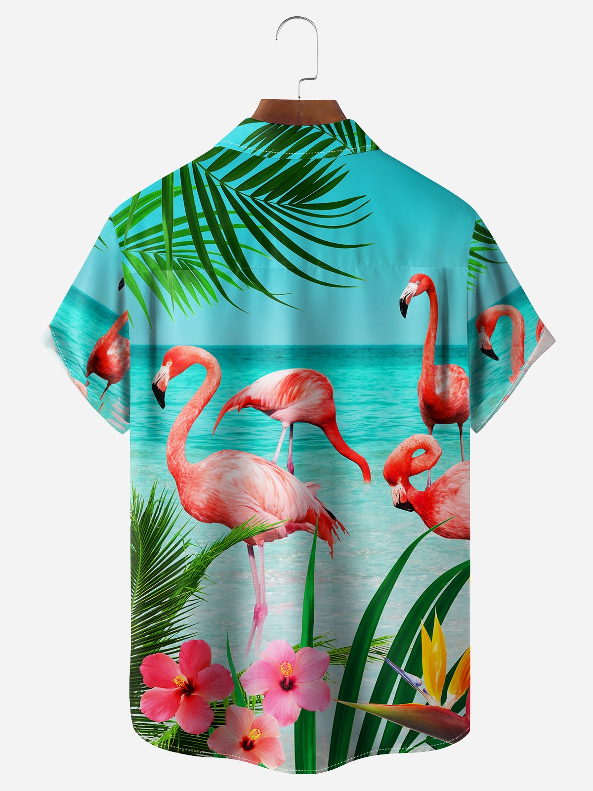 Flamingo Chest Pocket Short Sleeve Hawaiian Shirt