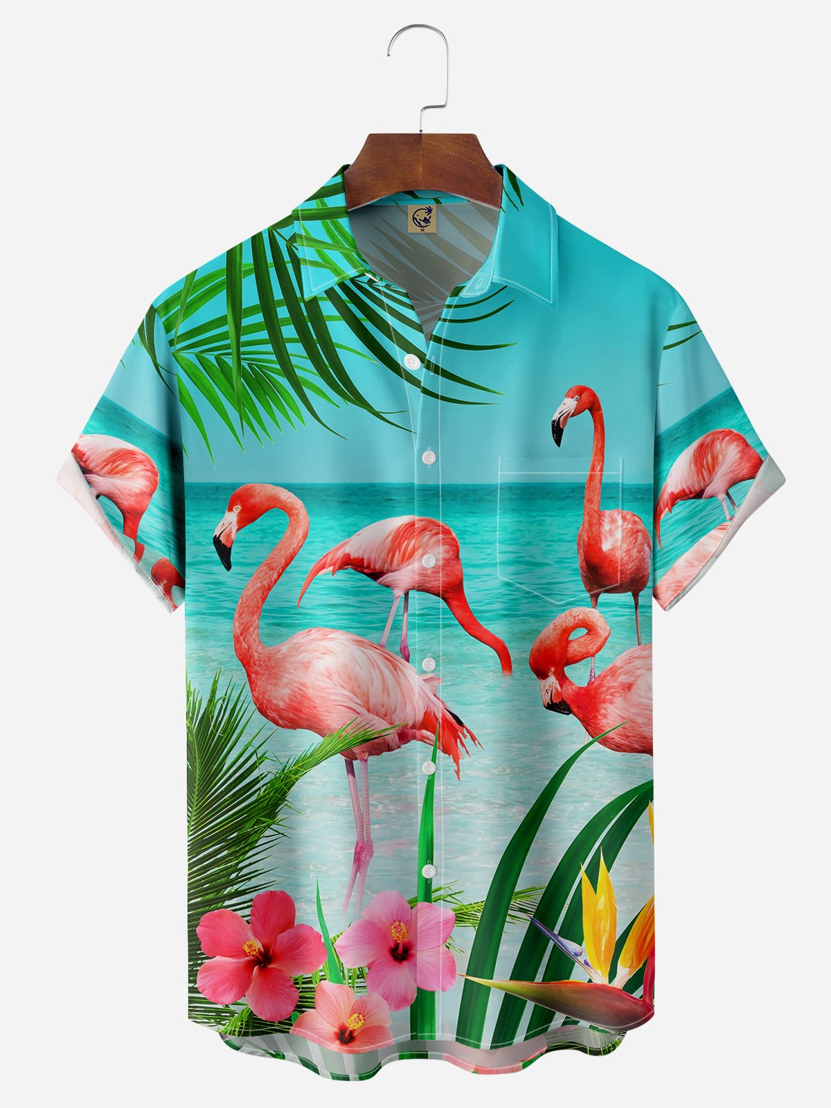Flamingo Chest Pocket Short Sleeve Hawaiian Shirt