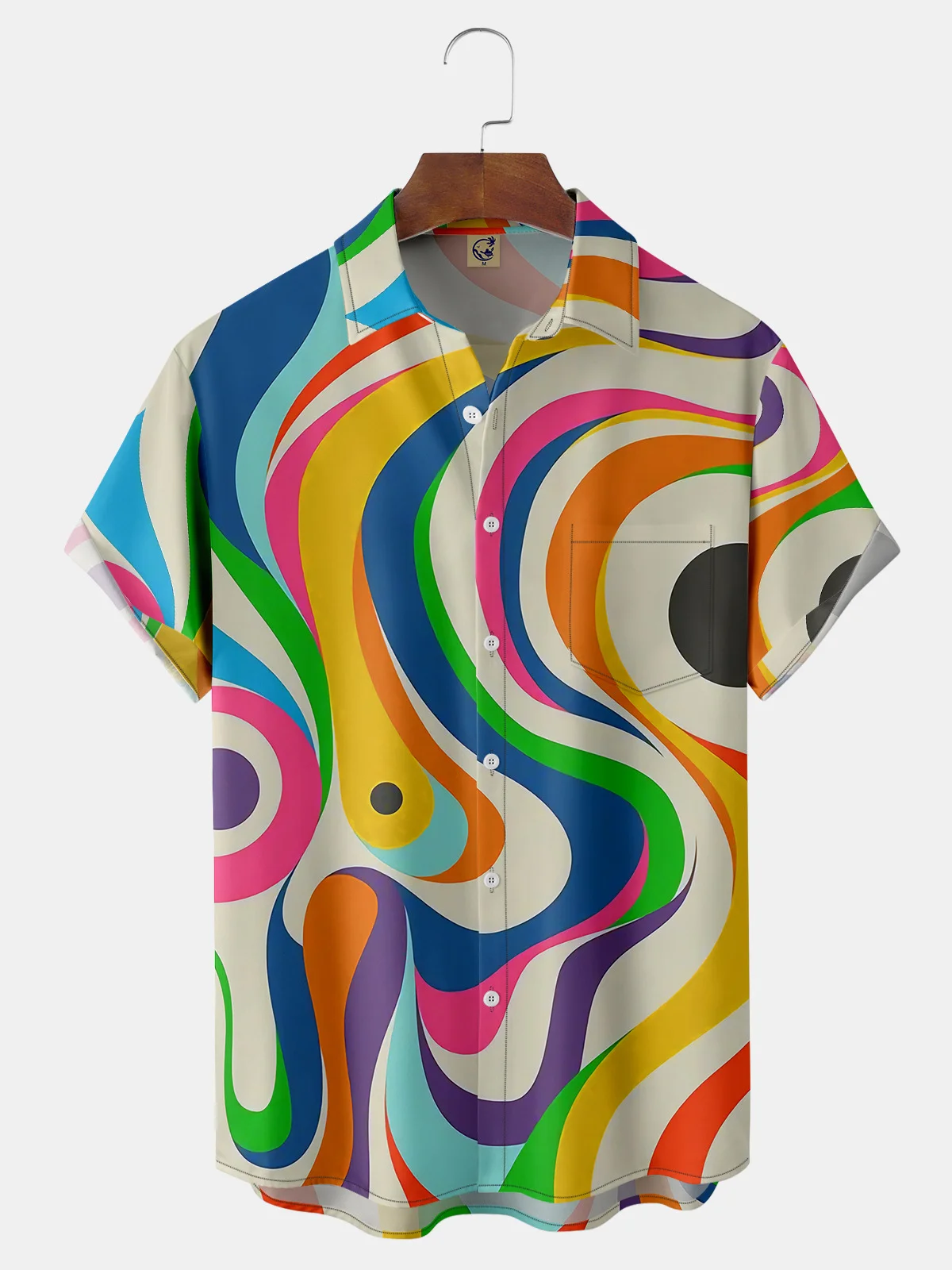 Color Block Geometric Chest Pocket Short Sleeve Casual Shirt