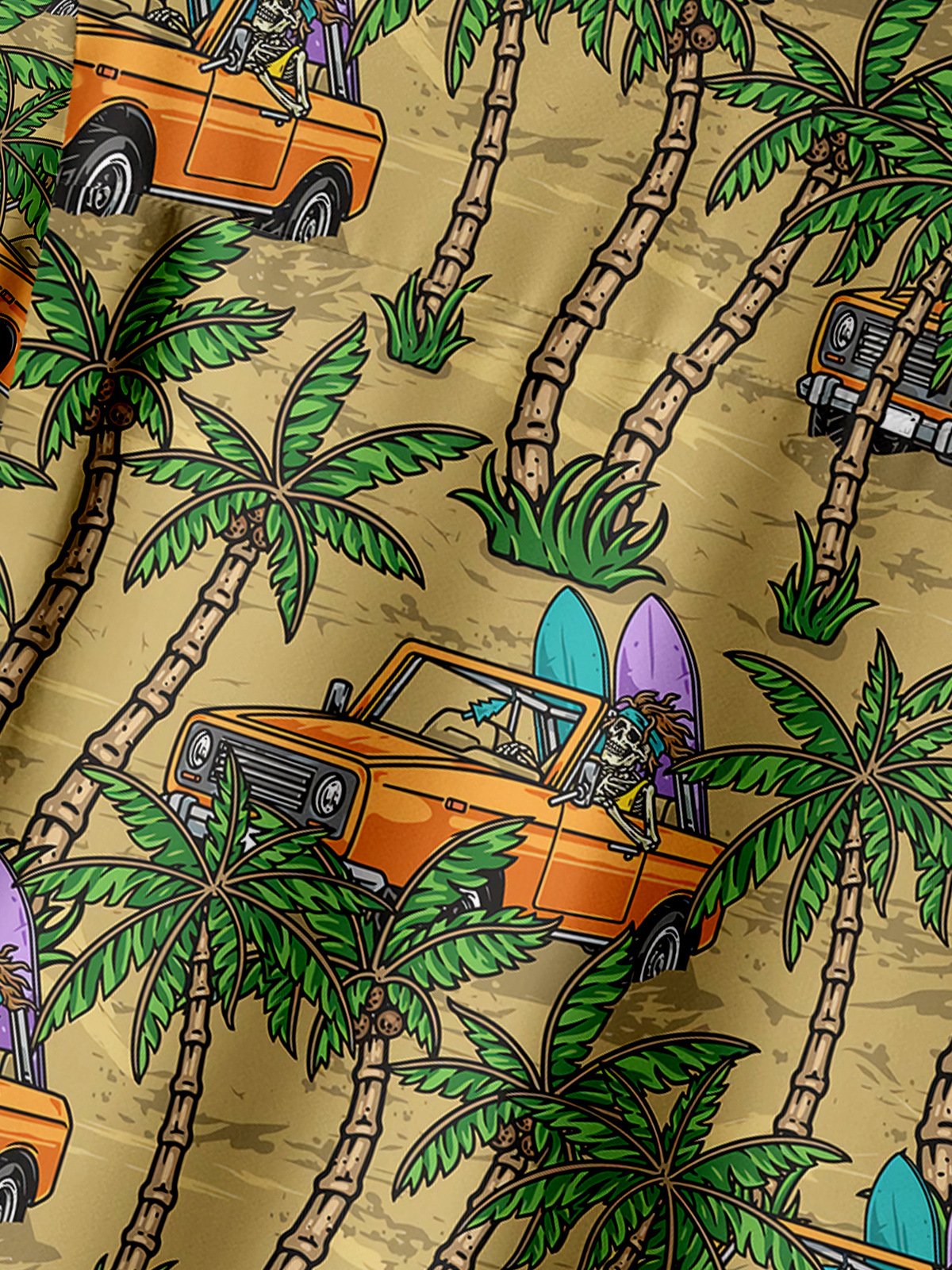 Coconut Tree Car Chest Pocket Short Sleeve Hawaiian Shirt