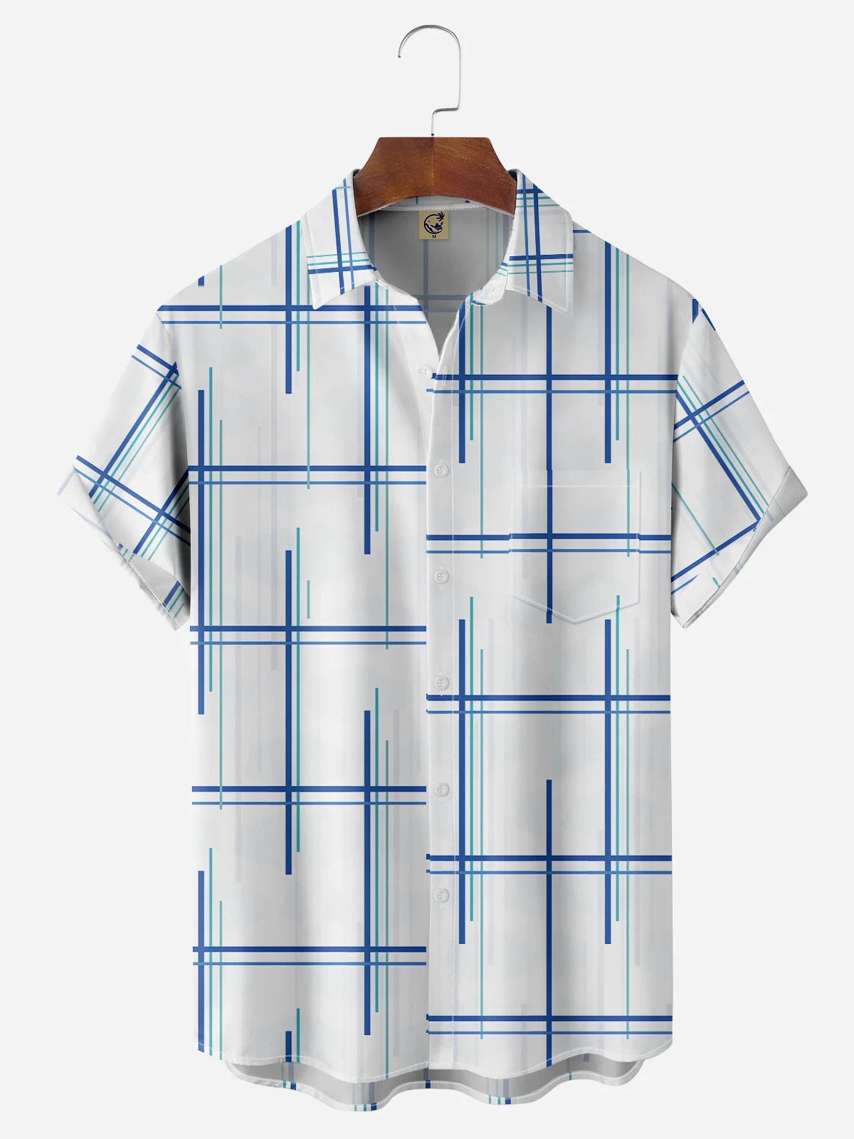 Geometric Lines Chest Pocket Short Sleeve Casual Shirt