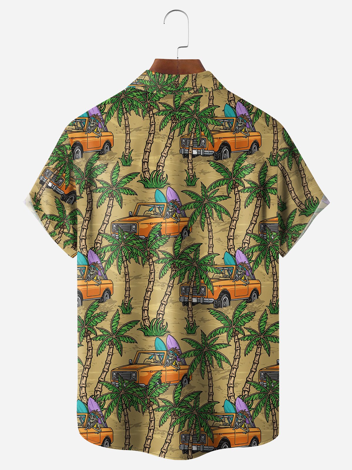 Coconut Tree Car Chest Pocket Short Sleeve Hawaiian Shirt