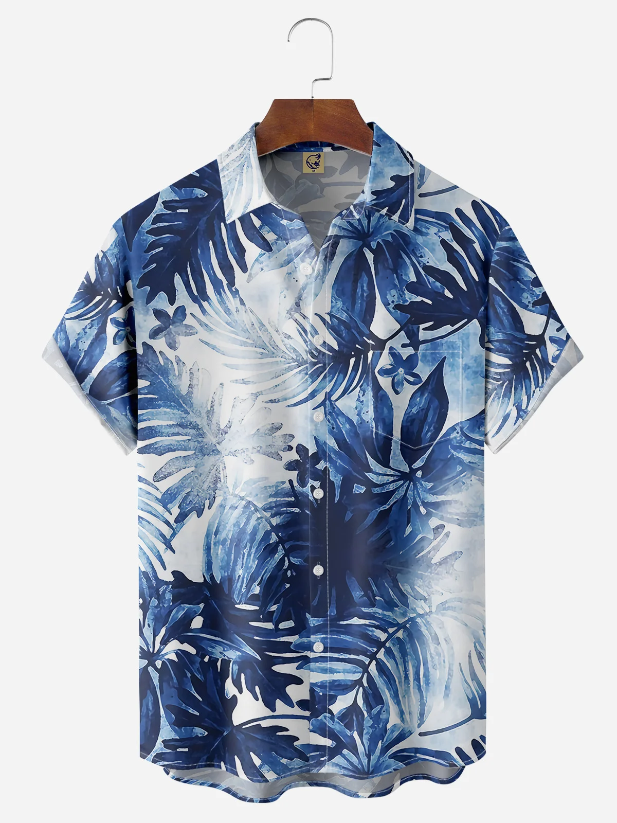 Palm Leaf Chest Pocket Short Sleeve Hawaiian Shirt