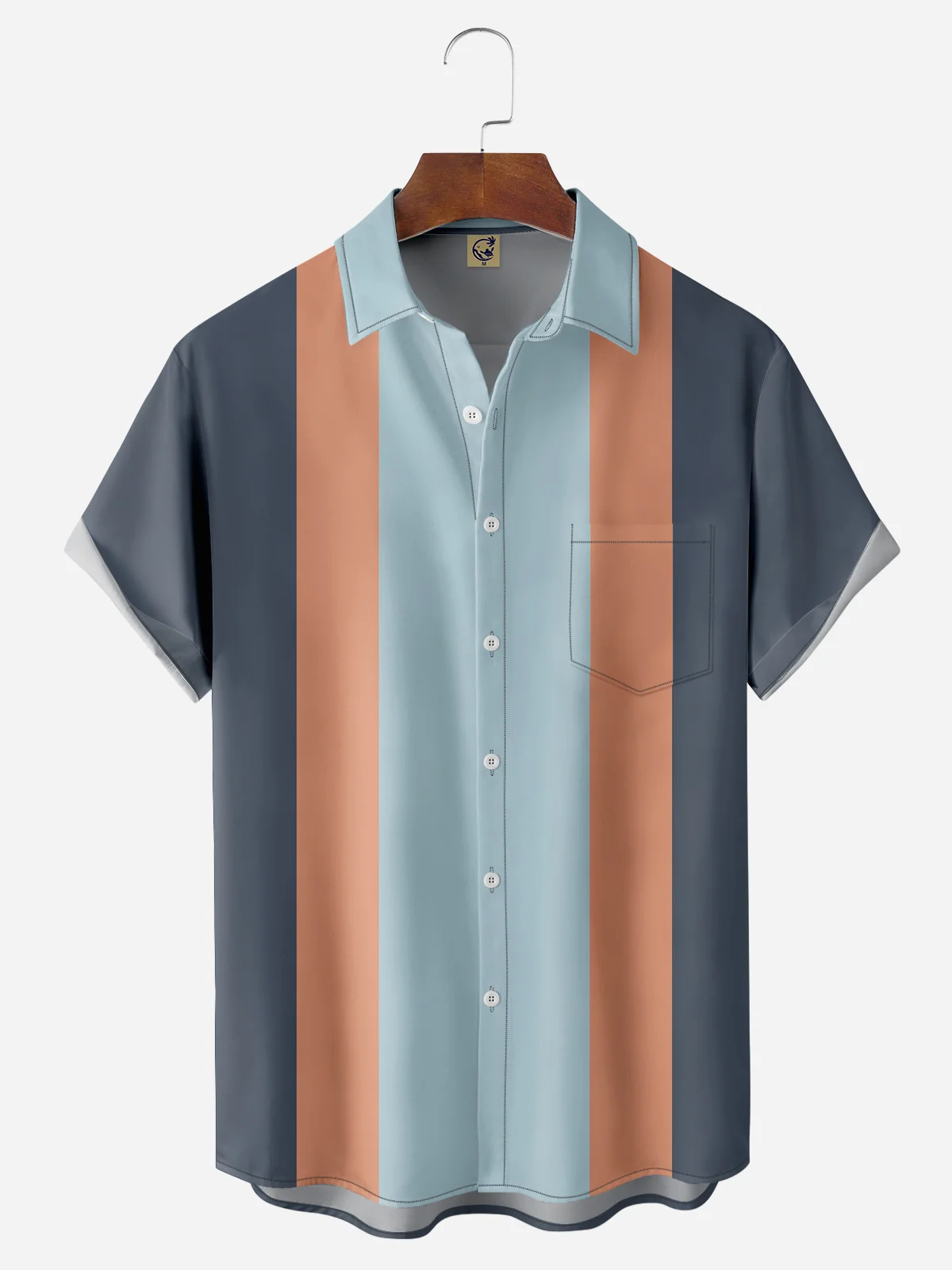 Color Block Chest Pocket Short Sleeve Bowling Shirt