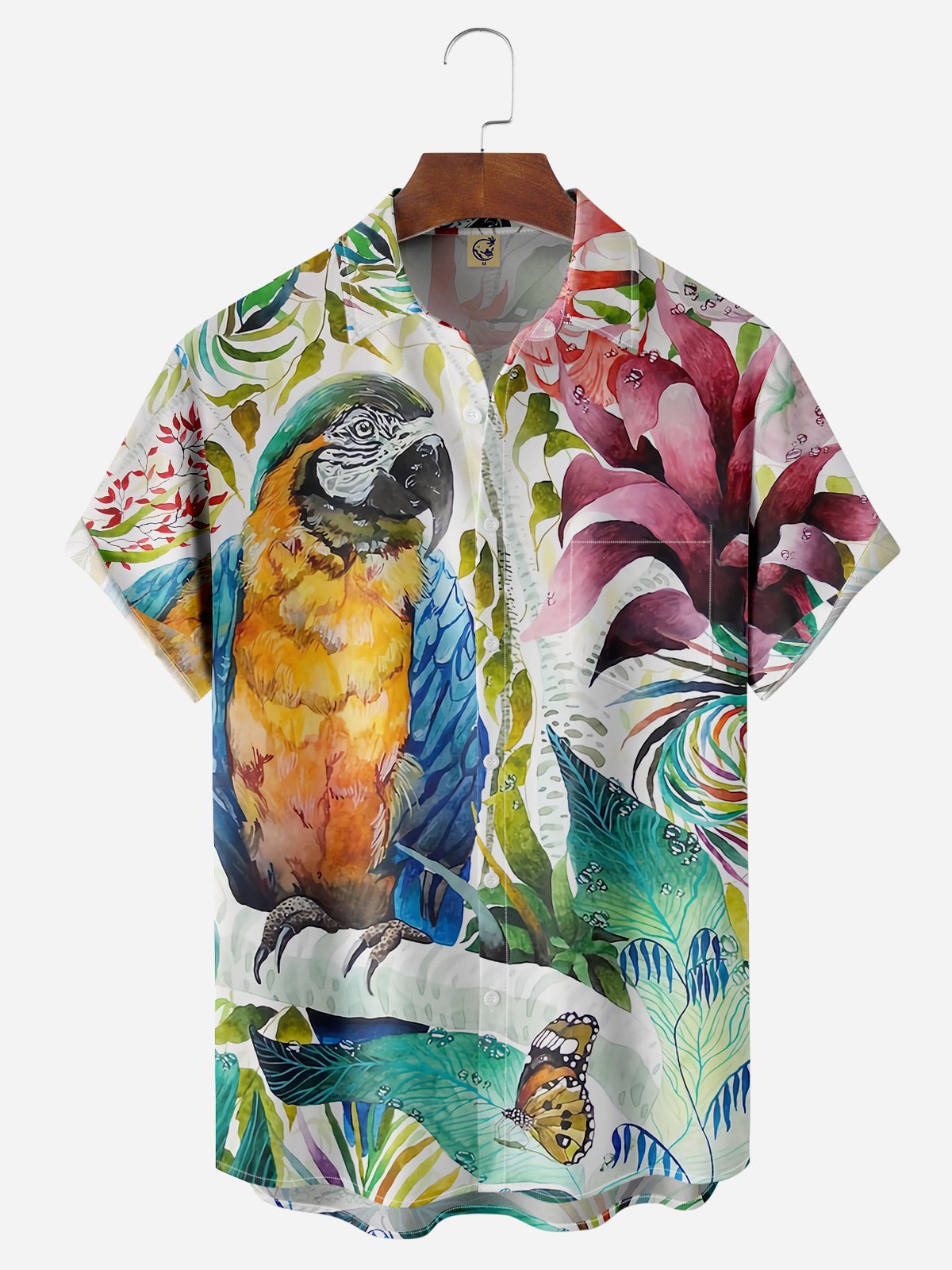 Parrots Chest Pocket Short Sleeve Hawaiian Shirt