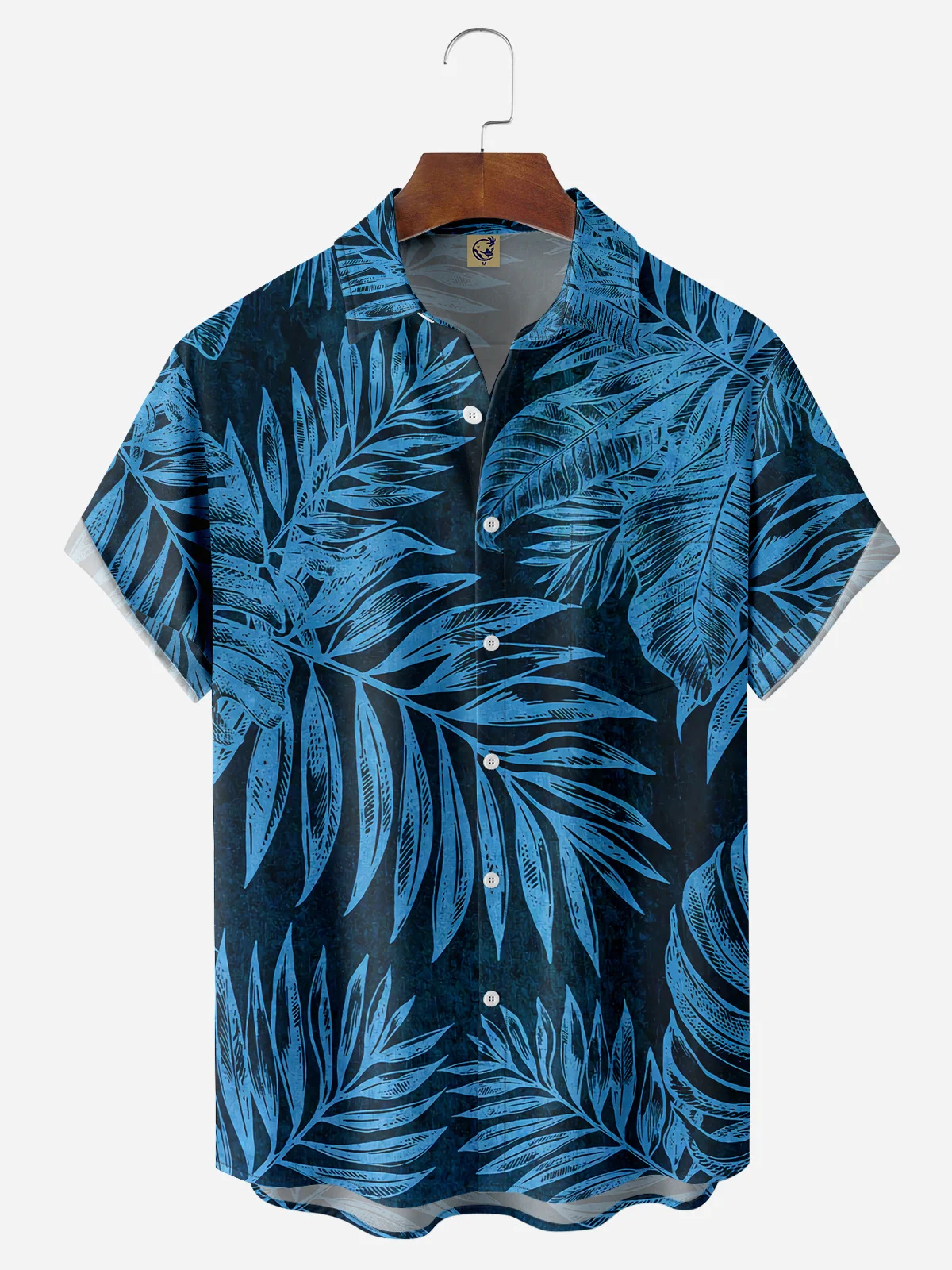 Palm Leaf Chest Pocket Short Sleeve Hawaiian Shirt