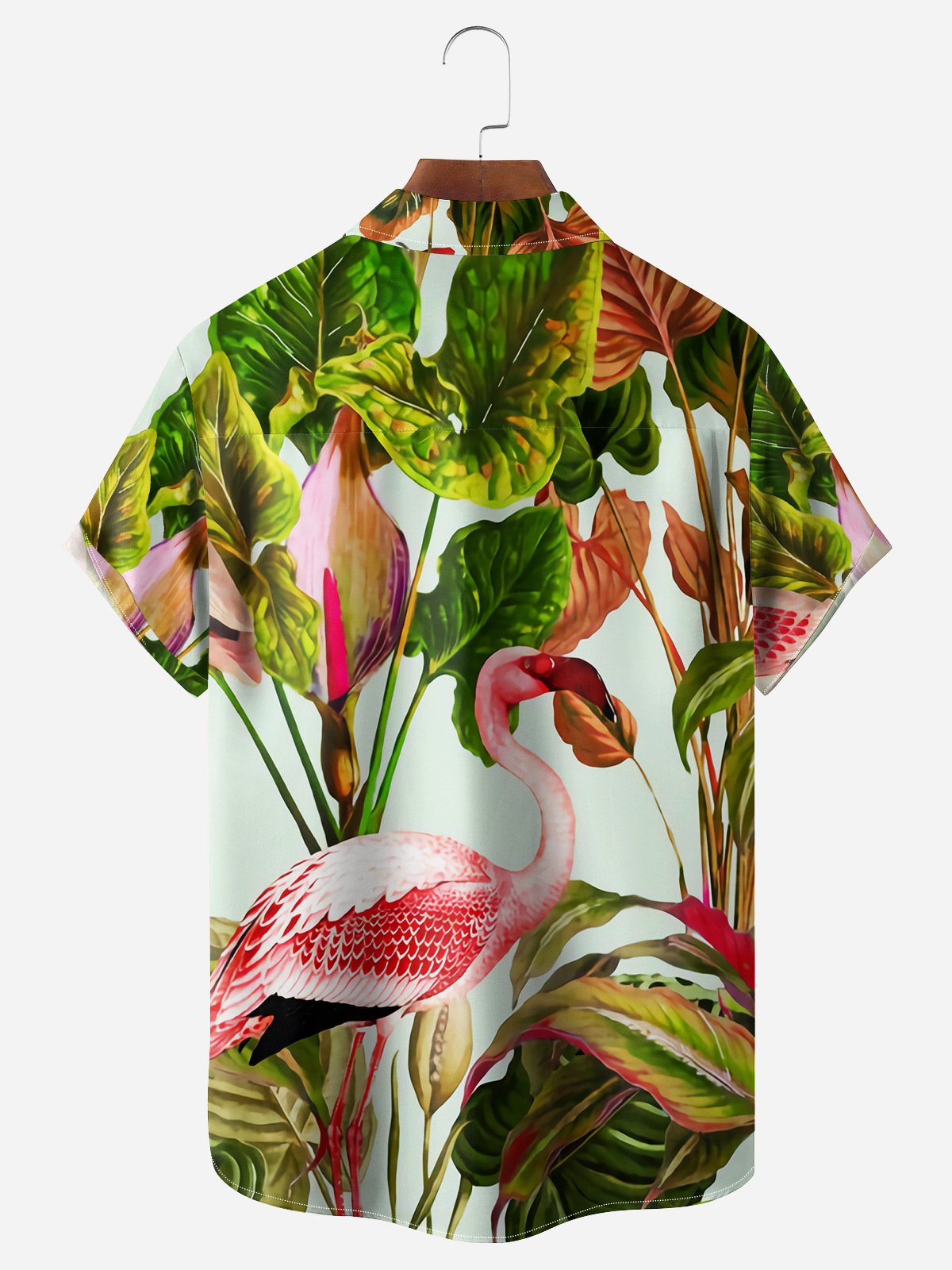 Flamingo Chest Pocket Short Sleeve Hawaiian Shirt