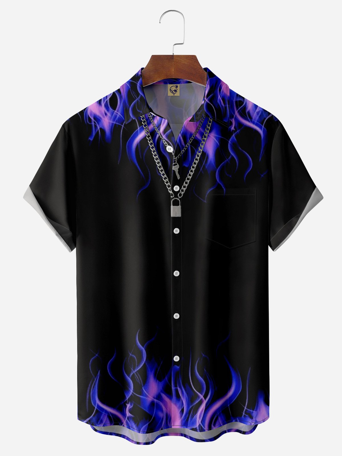 Flame Chest Pocket Short Sleeve Casual Shirt