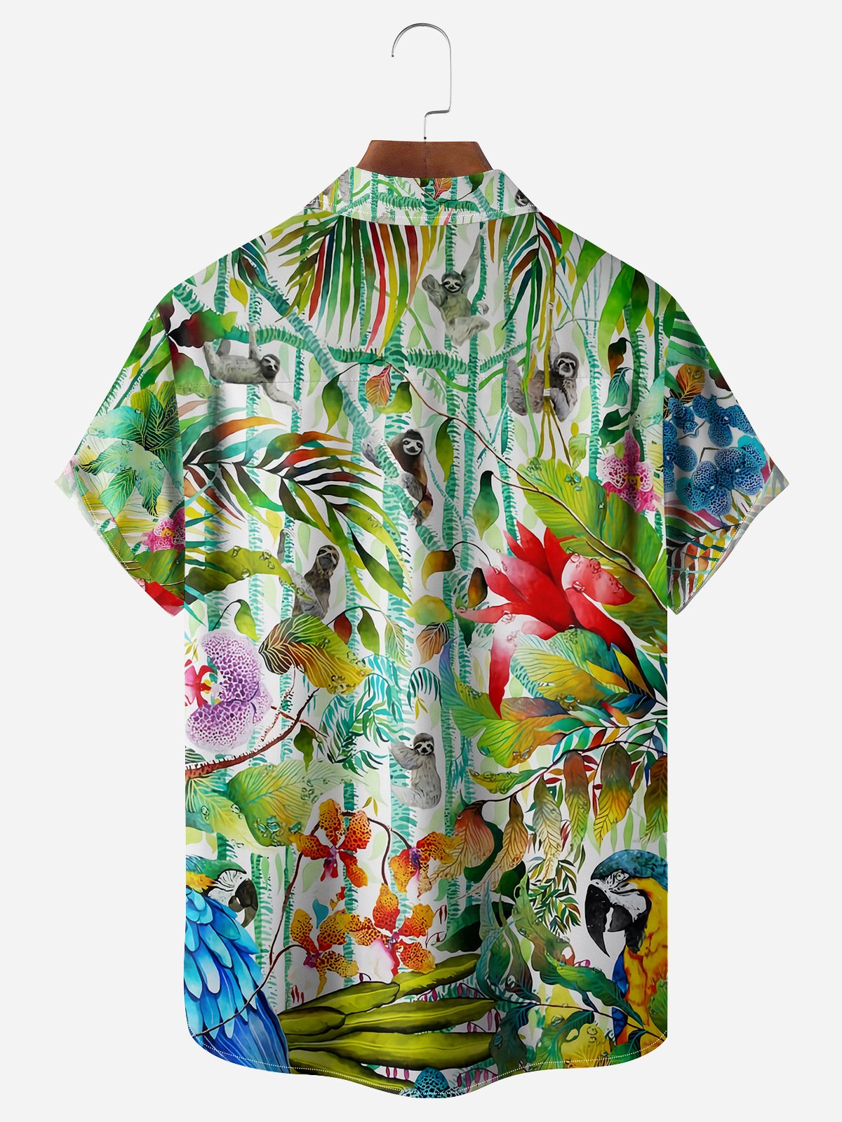 Sloths Parrot Chest Pocket Short Sleeve Hawaiian Shirt