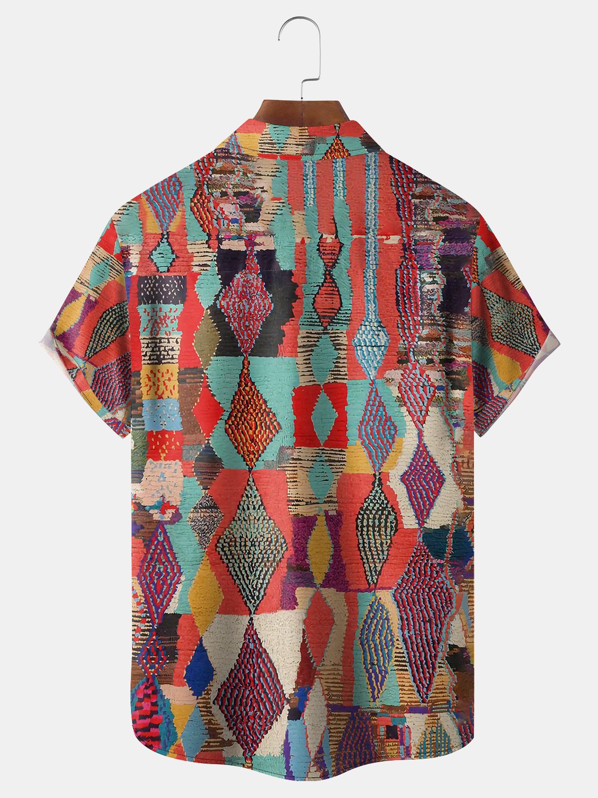 Ethnic Geometric Chest Pocket Short Sleeve Casual Shirt