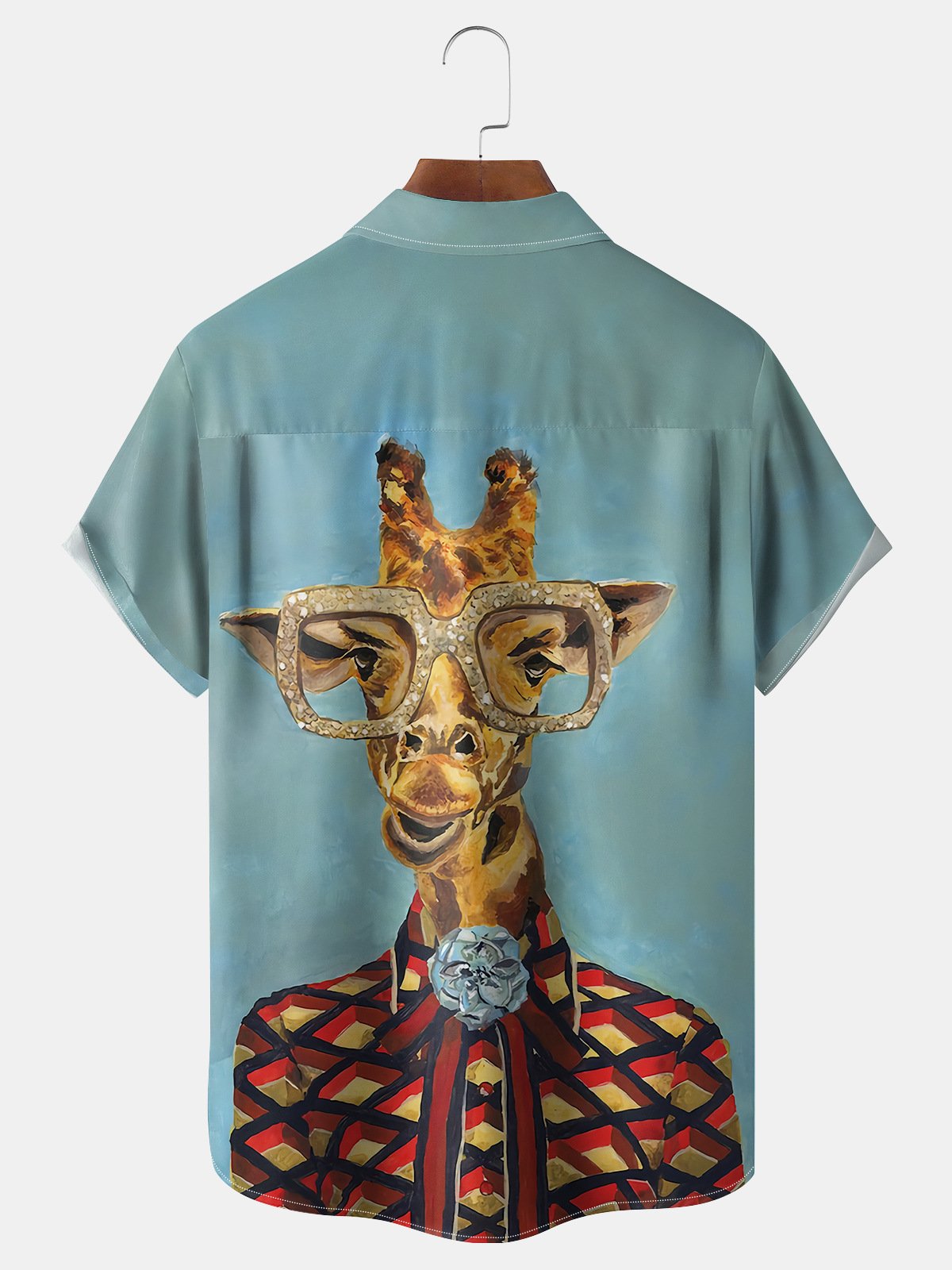 Funky Giraffe Chest Pocket Short Sleeve Casual Shirt