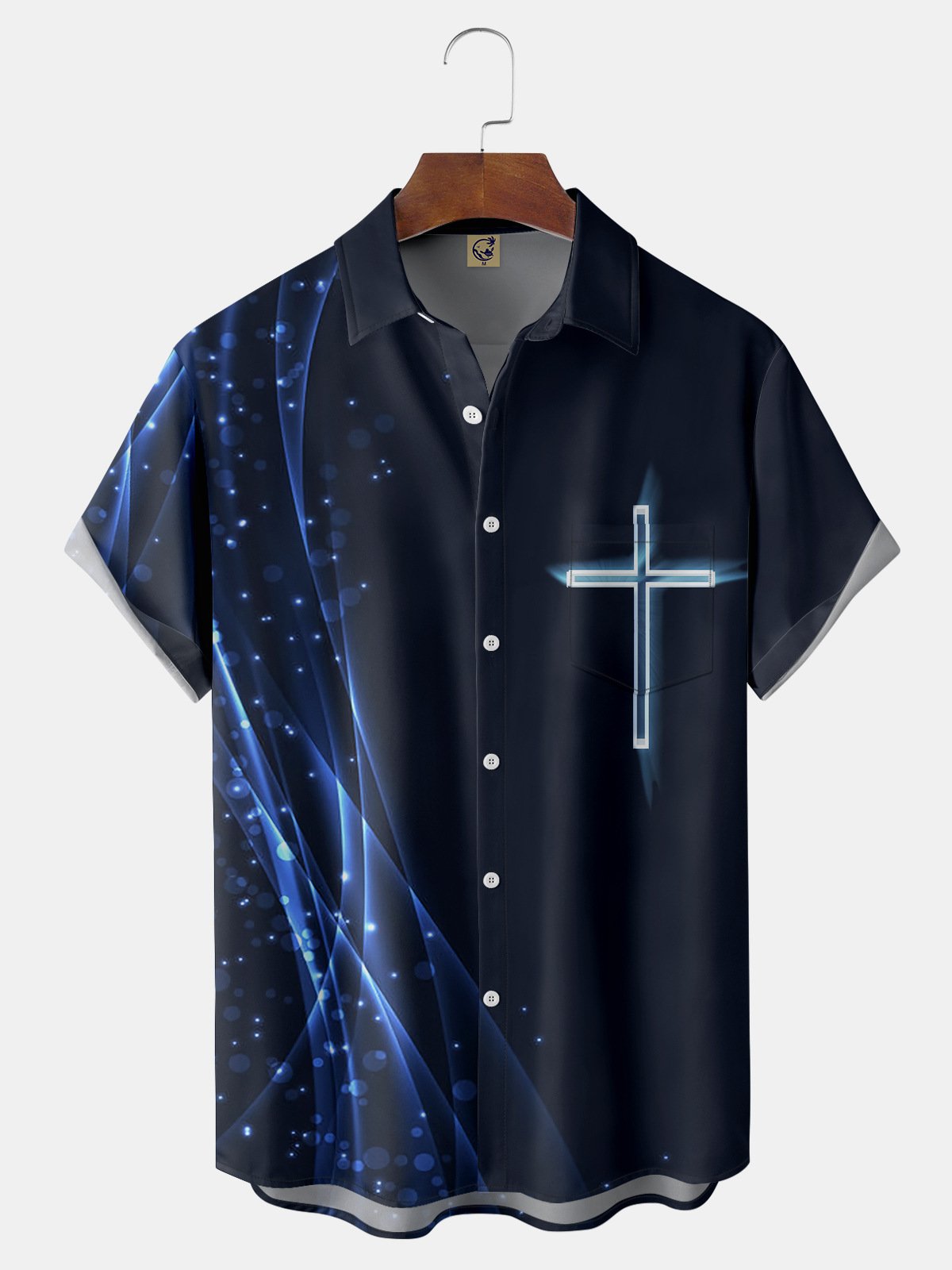 Crucifix Chest Pocket Short Sleeve Casual Shirt