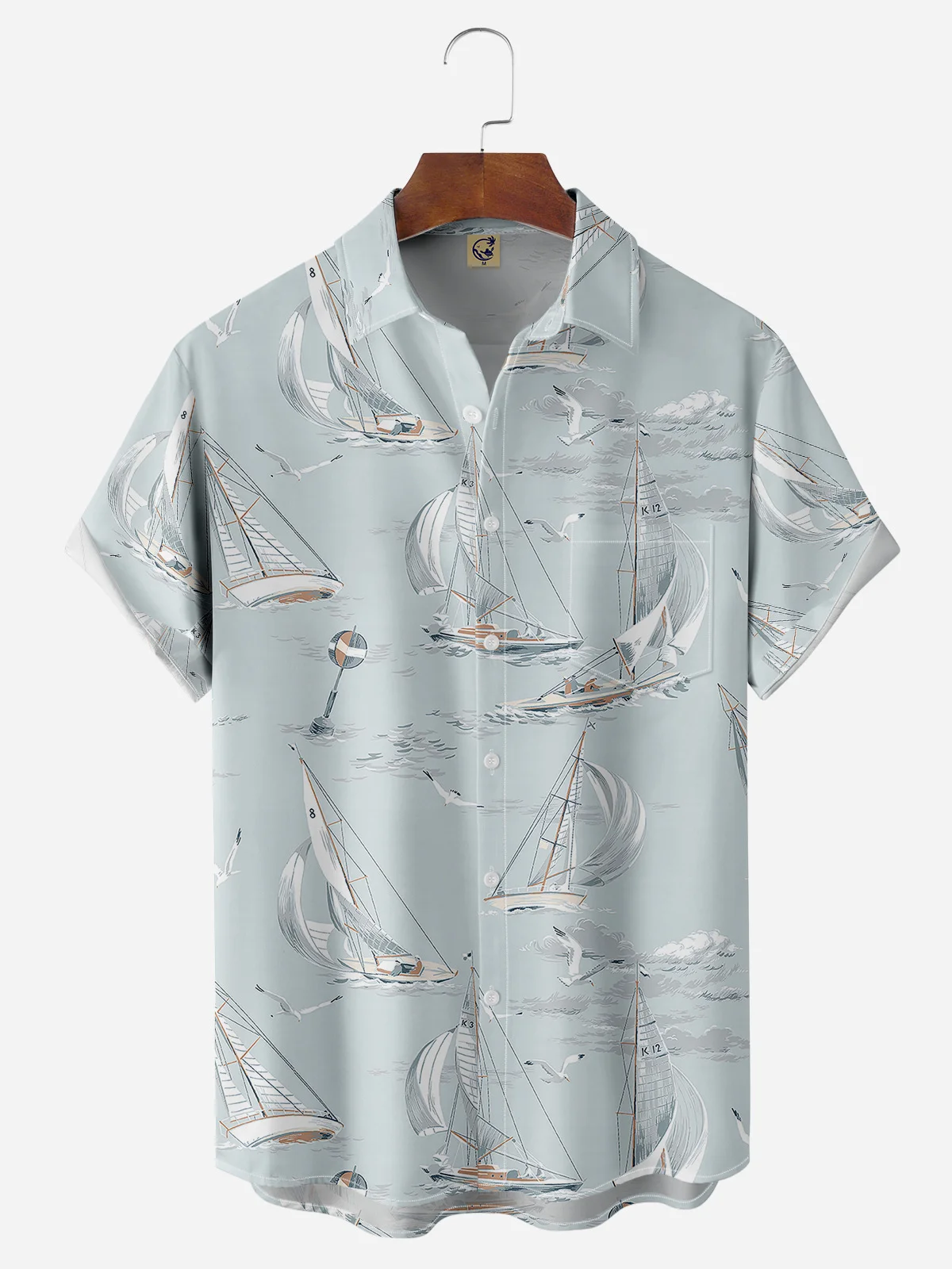 Sailboat Chest Pocket Short Sleeve Hawaiian Shirt