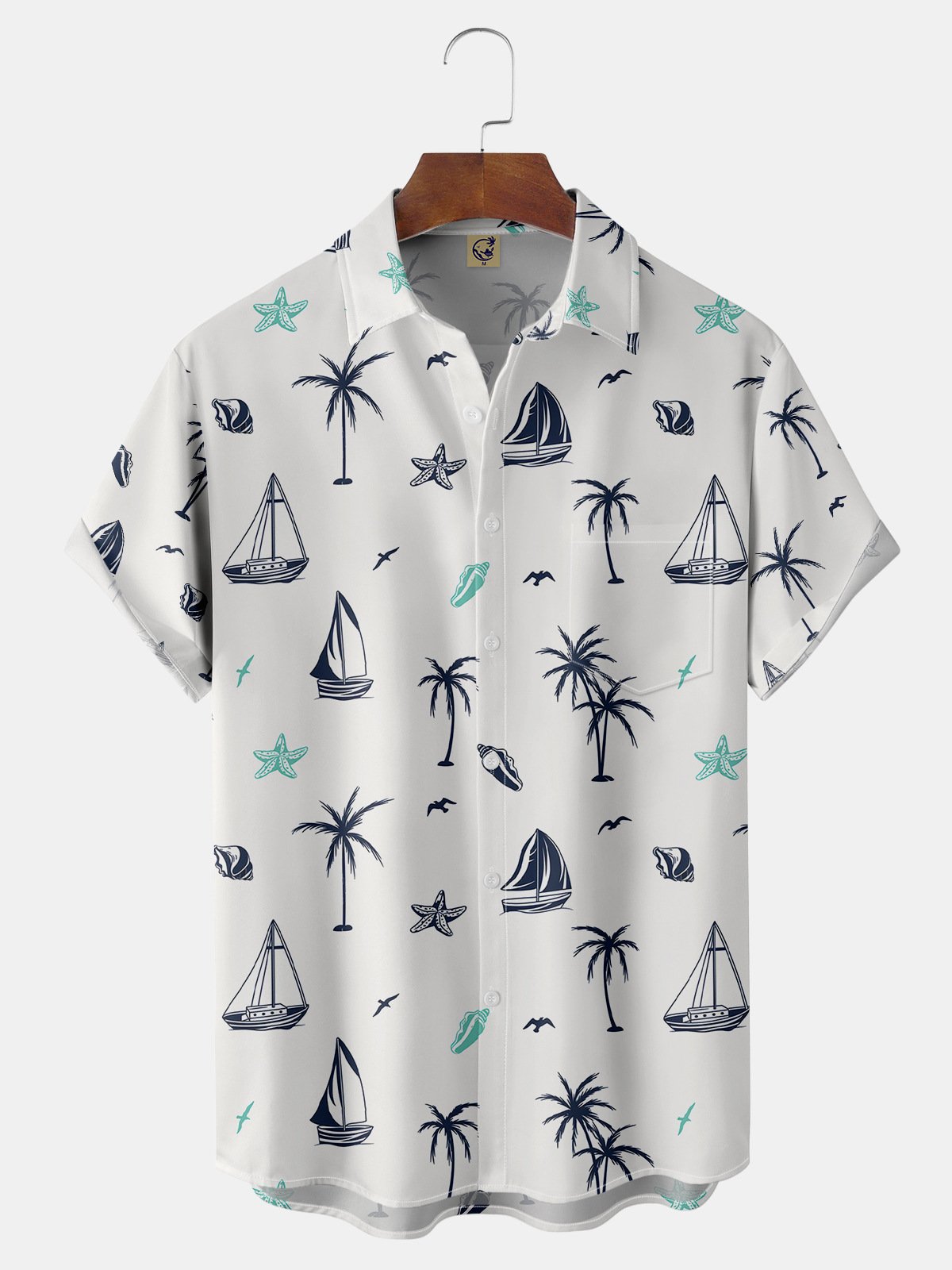 Coconut Tree Chest Pocket Short Sleeve Hawaiian Shirt