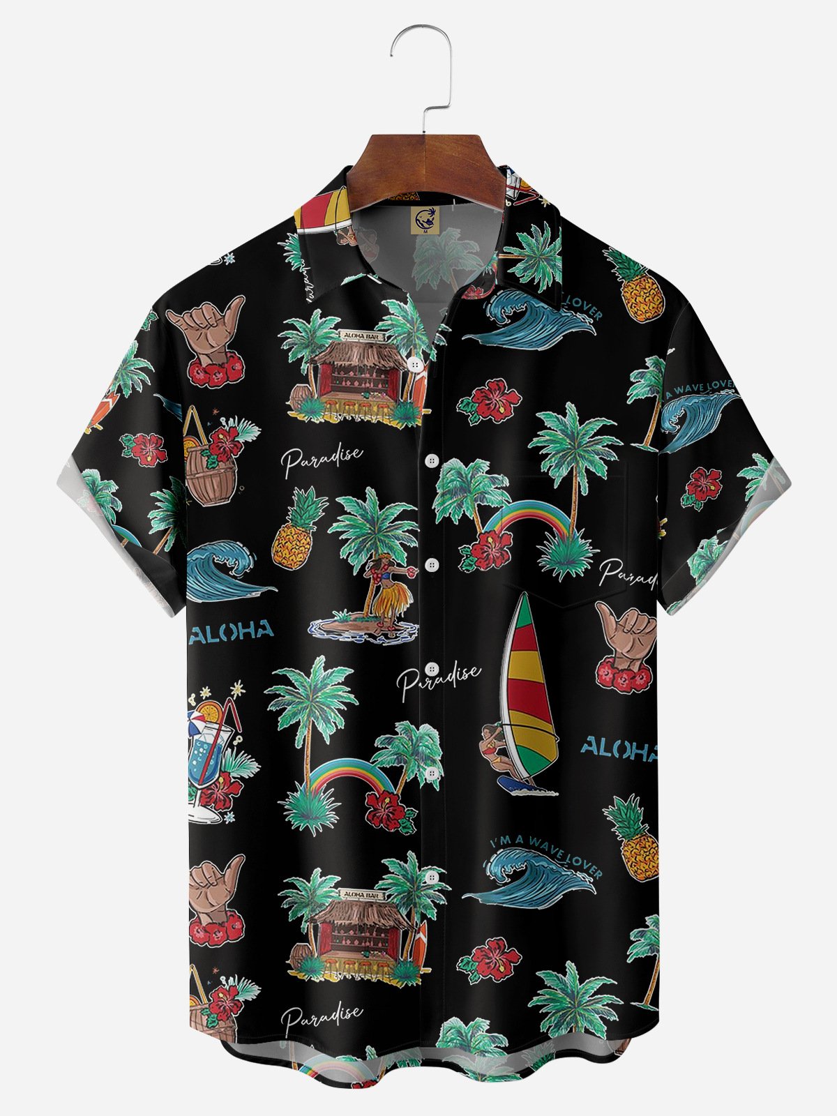 Coconut Tree Chest Pocket Short Sleeve Hawaiian Shirt