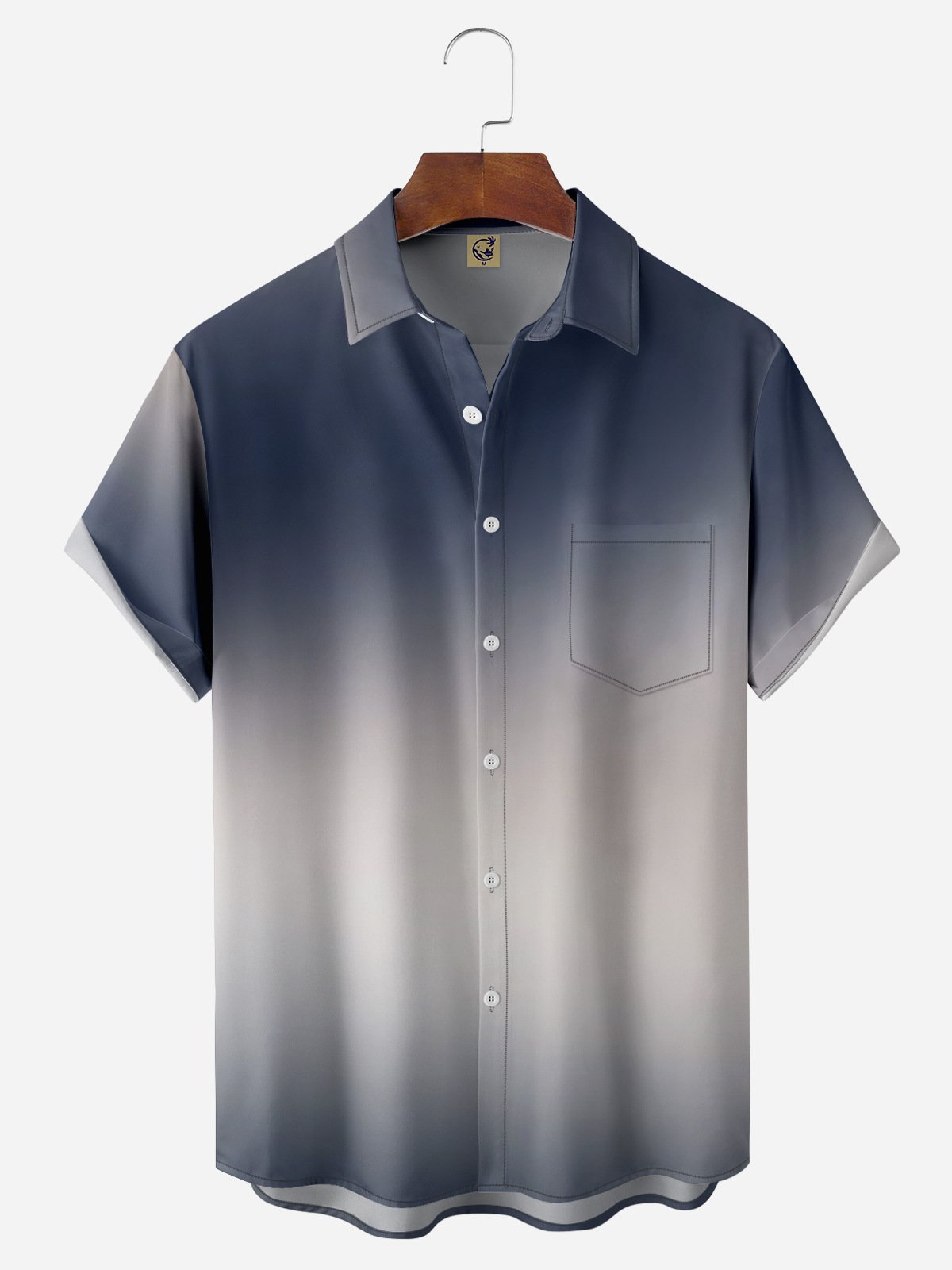 Gradient Color Chest Pocket Short Sleeve Casual Shirt